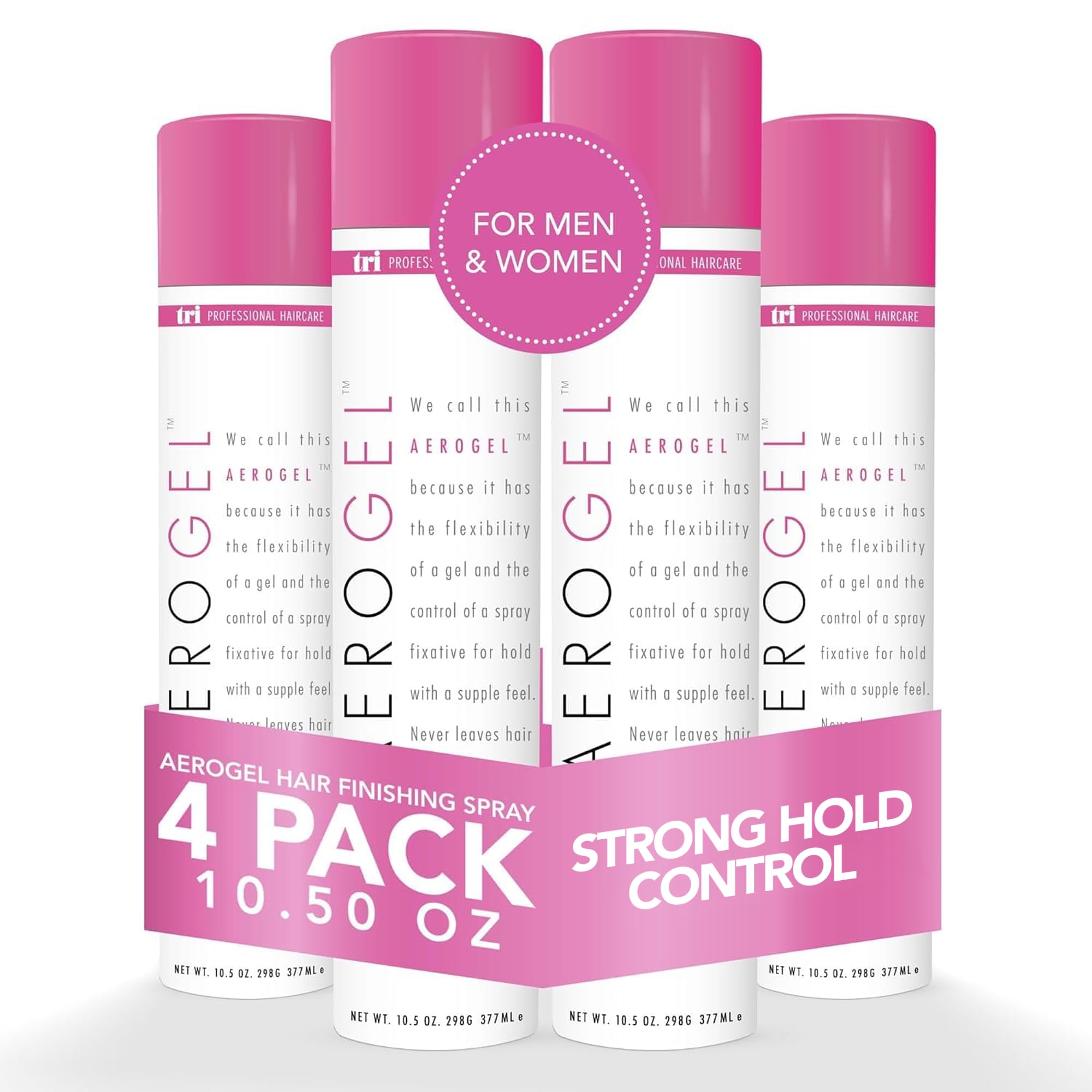 TRI Design Aerogel Hairspray - Strong Hold Hair Finishing Spray for Volumizing & Control, Flexible Styling for All Hair Types, Non-Sticky and Scented - For Women and Men - Pack of 4 (10.5 Oz)