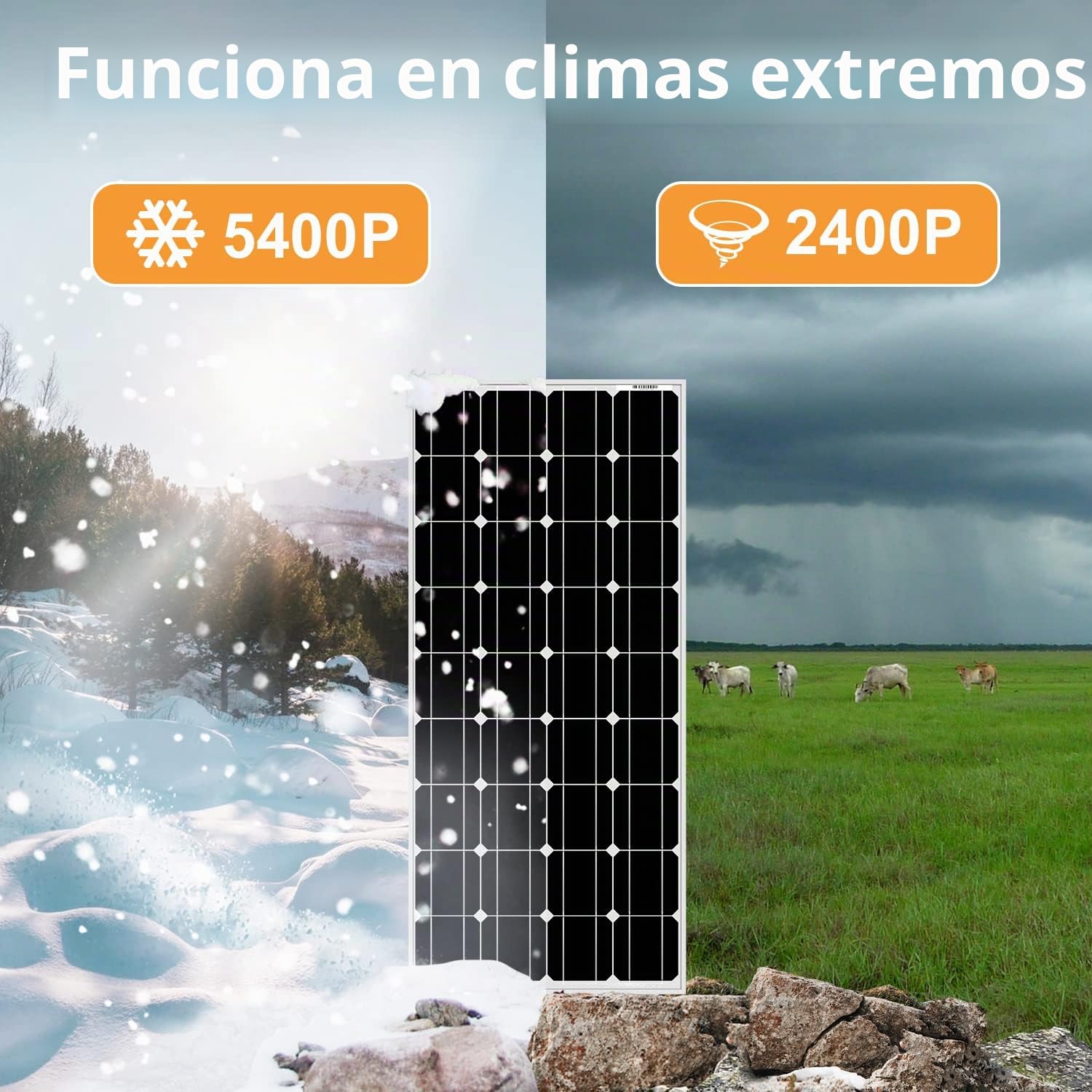 DOKIO Panel Solar 100W 18V monocristalino alta eficiencia robusto para carga de batería de 12v
