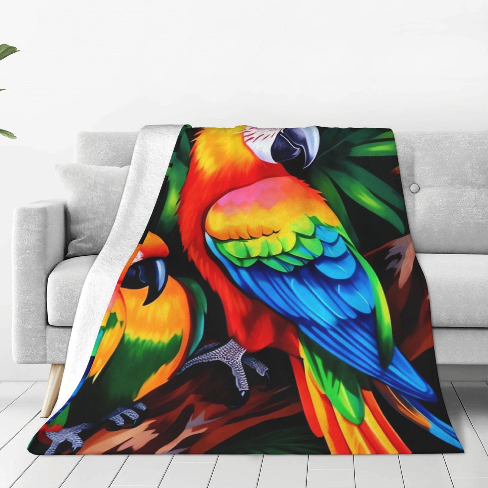 KLOPH Colored Parrot Throw Blanket 60"x50" Flannel Fluffy Warm Blanket for Couch, Reversible Plush Blankets for Bed, Comfy Fuzzy Blanket for Sofa, Plush Lightweight-Blankets for All Season