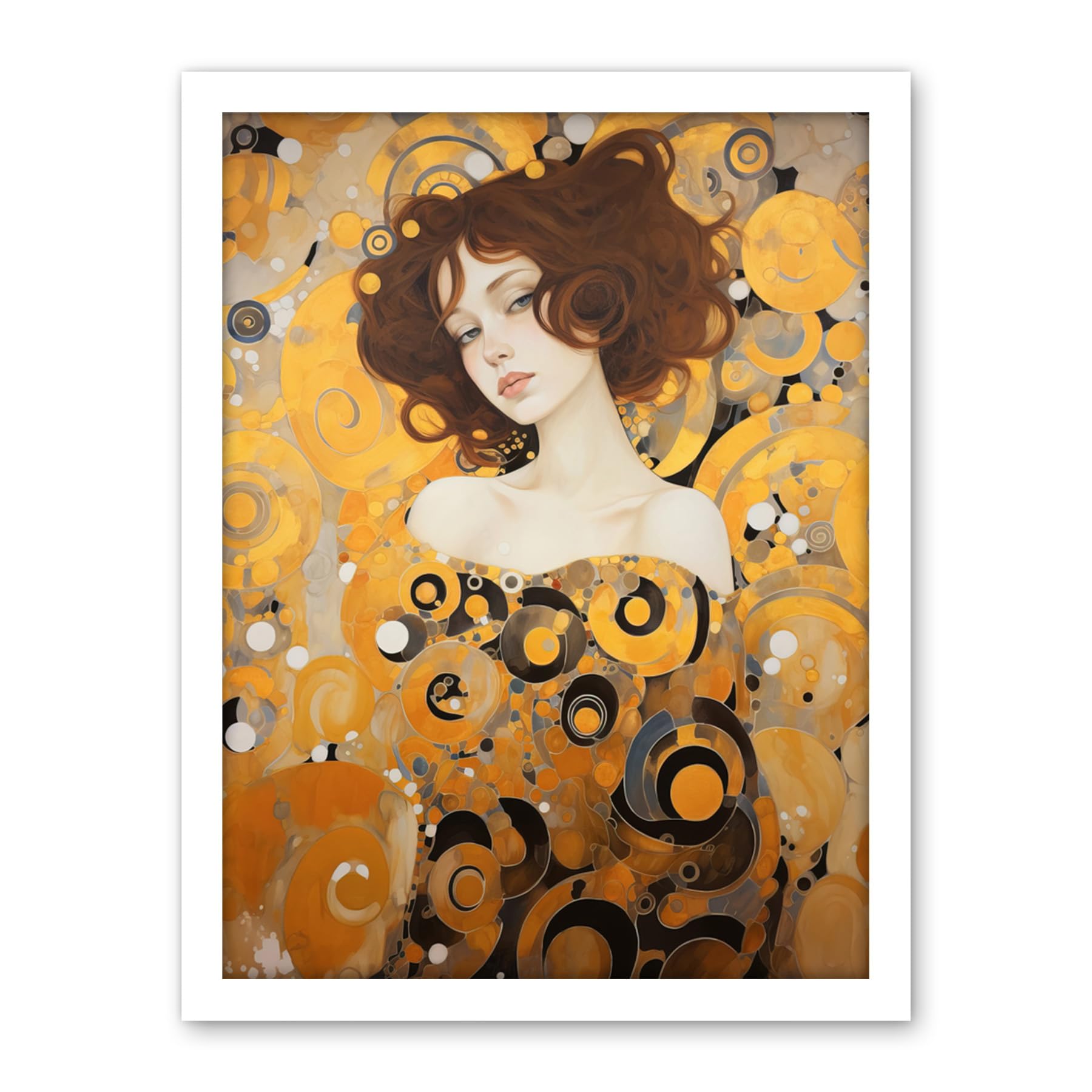 Artery8 Woman Portrait Gustav Klimt Style Oil Painting Gold Brown Artist Muse Art Nouveau Artwork Framed Wall Art Print 18X24 Inch