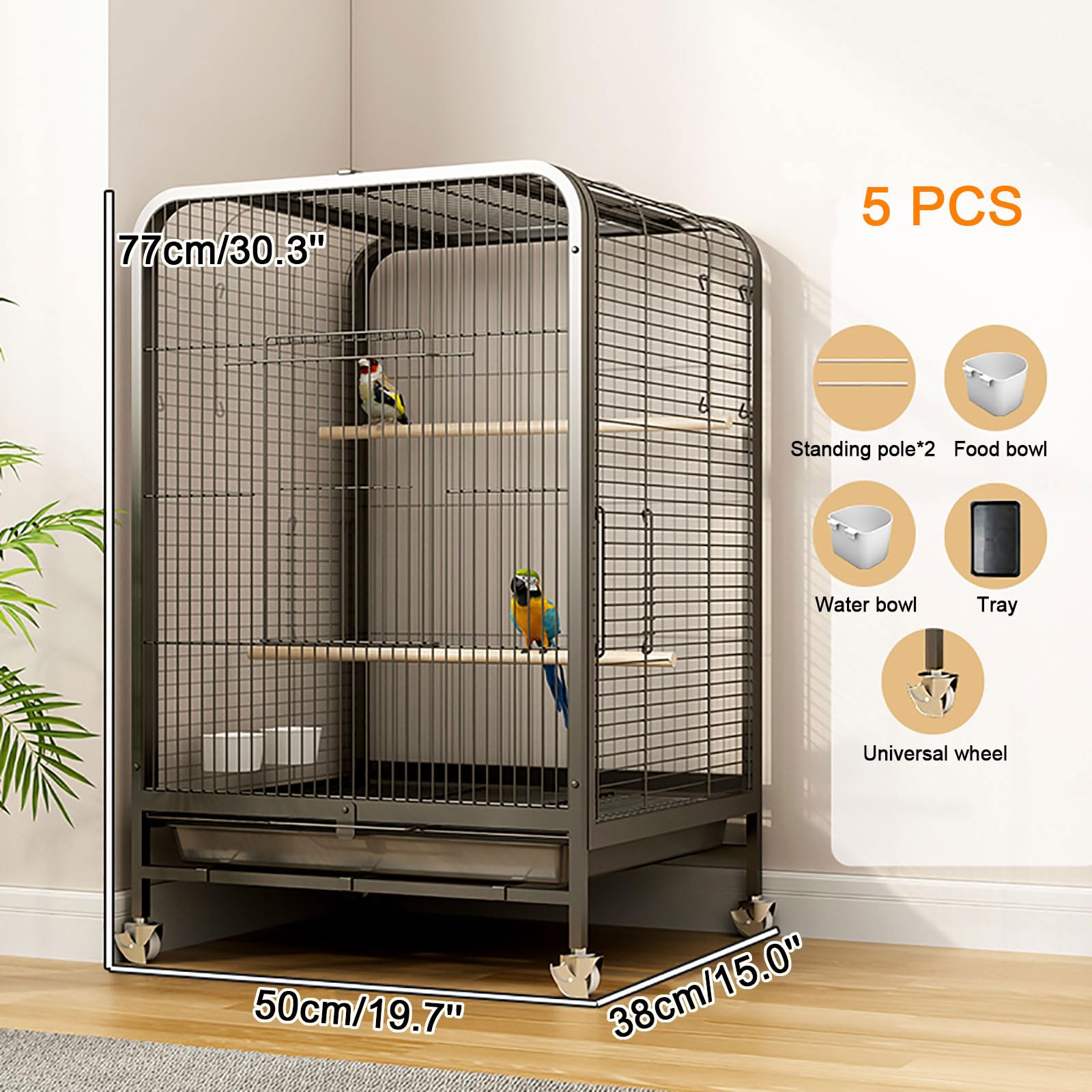 Jaula de vuelo para loros pequeños con ruedas, bricolaje en interiores y exteriores, bandeja extraíble para canarias, cacatúas, tortolitos, periquitos, periquitos