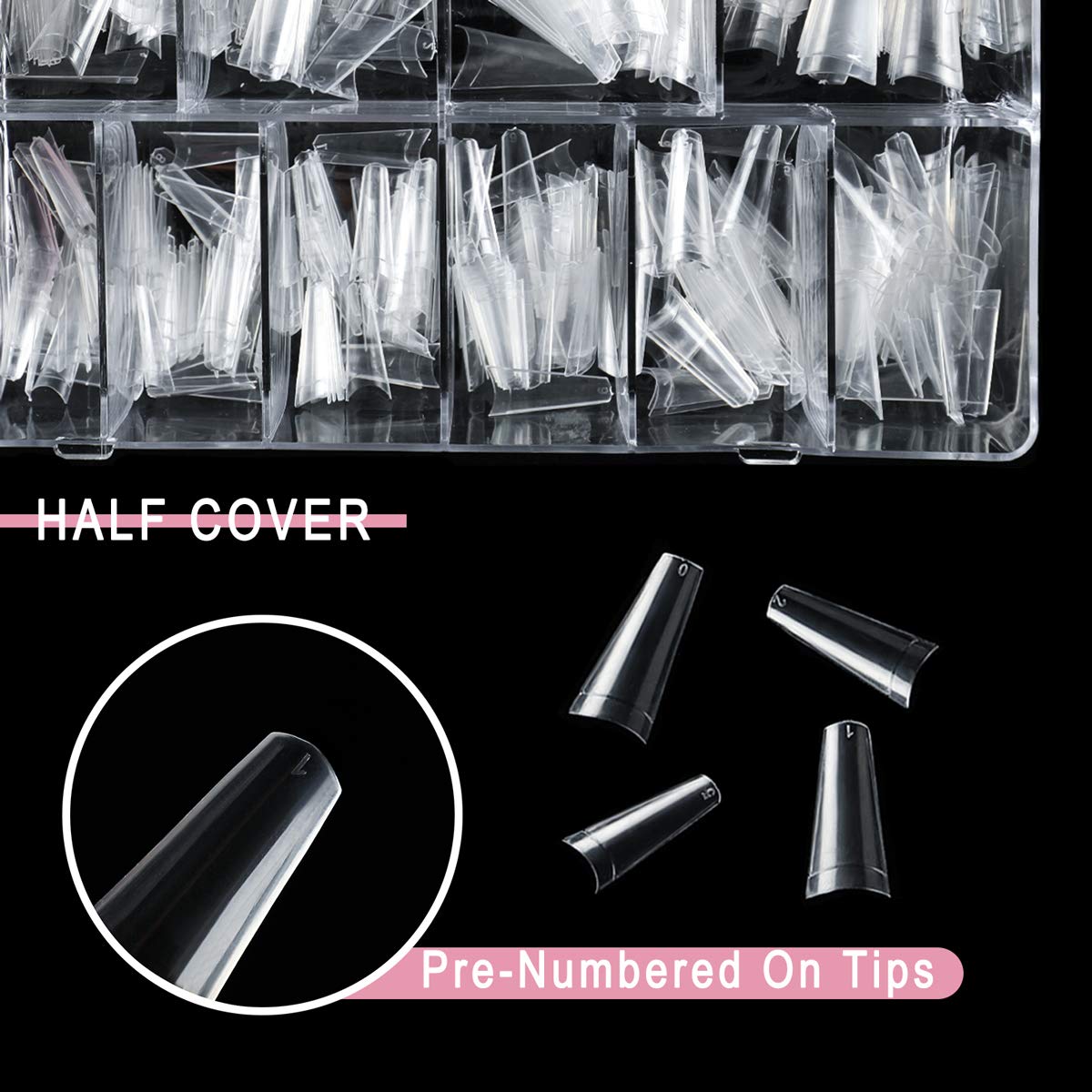 Clear Coffin Nail Tips and Glue - Acrylic Nail Tips Kit KPOOBOX 500pcs Ballerina Shaped False Nails Half Cover Fake Nail 4pcs Nail Glues 1pc Nail File with Box