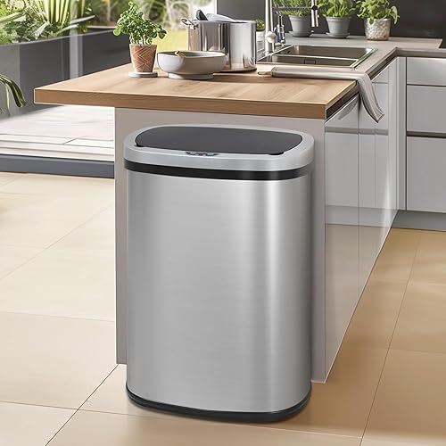 Miniatura 9 de Basurero Dkeli para cocina baño dormitorio hogar oficina automática sin tacto de alta capacidad con tapa acero inoxidable cepillado con acero