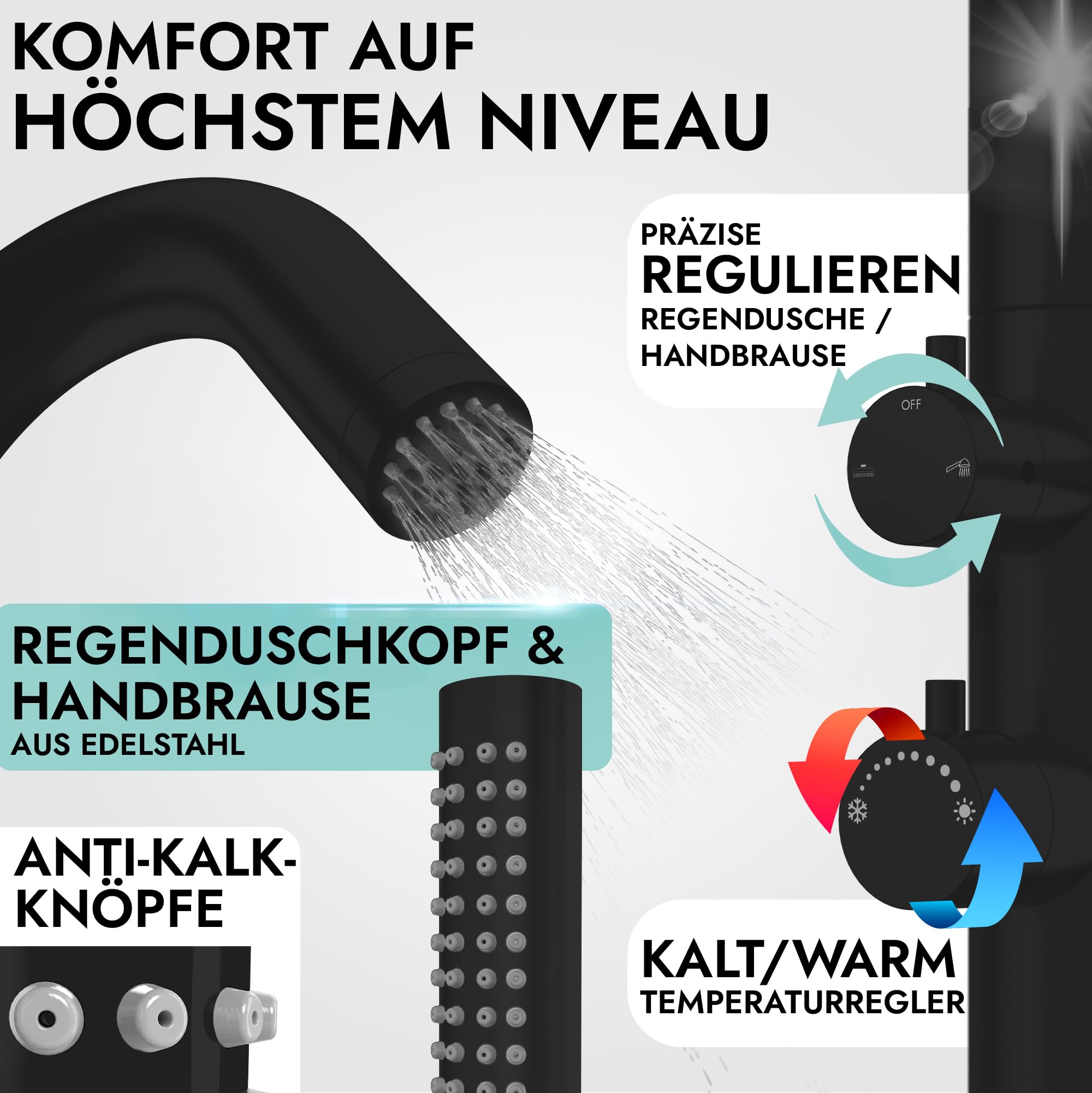 Gartendusche Edelstahl mit Handbrause Warm I Kalt V2A I 304