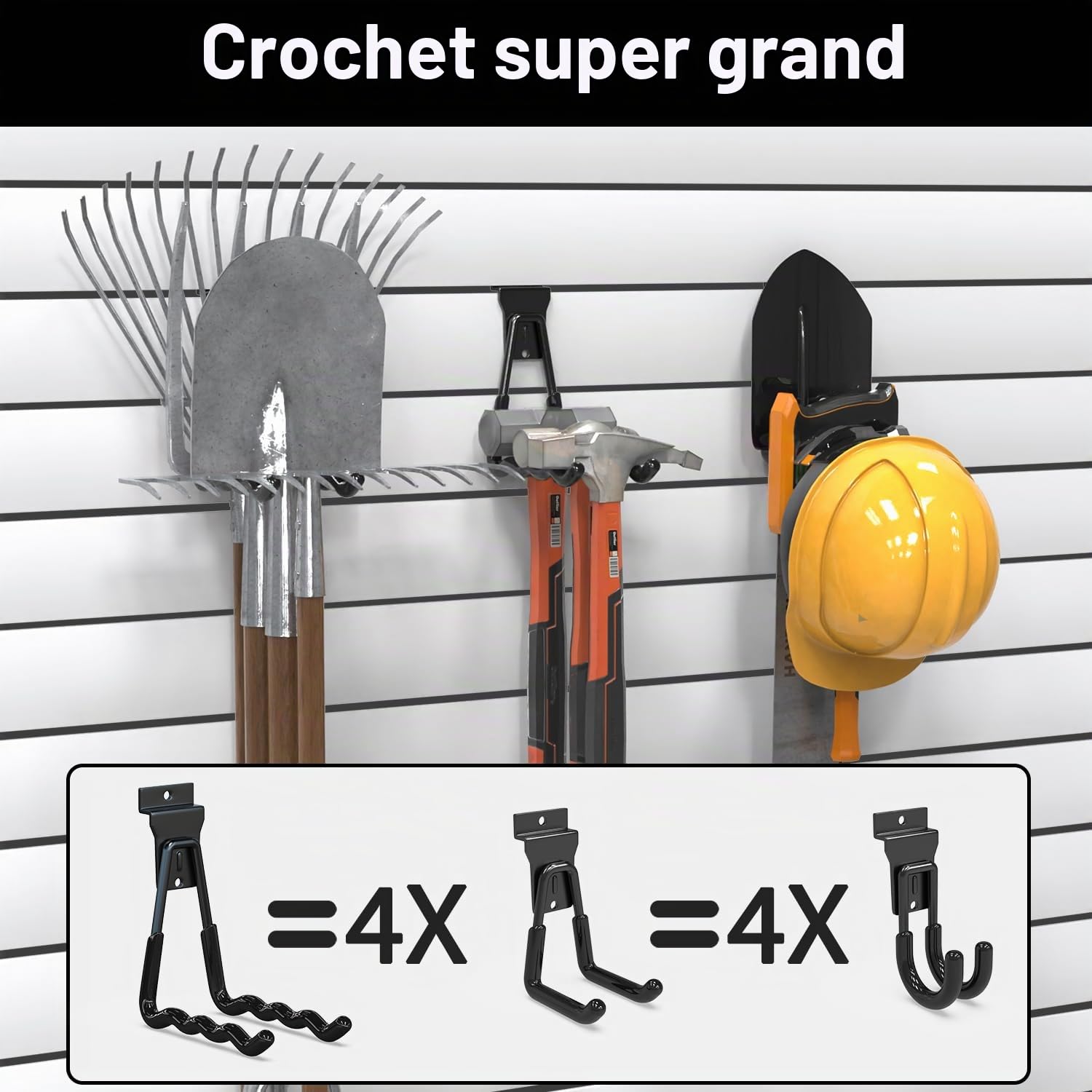 3-H 10 pièces Slatwall Crochets Slatwall Accessoires Crochets de garage,Garage Hooks pour outils Jardin Garage Remise(Noir)