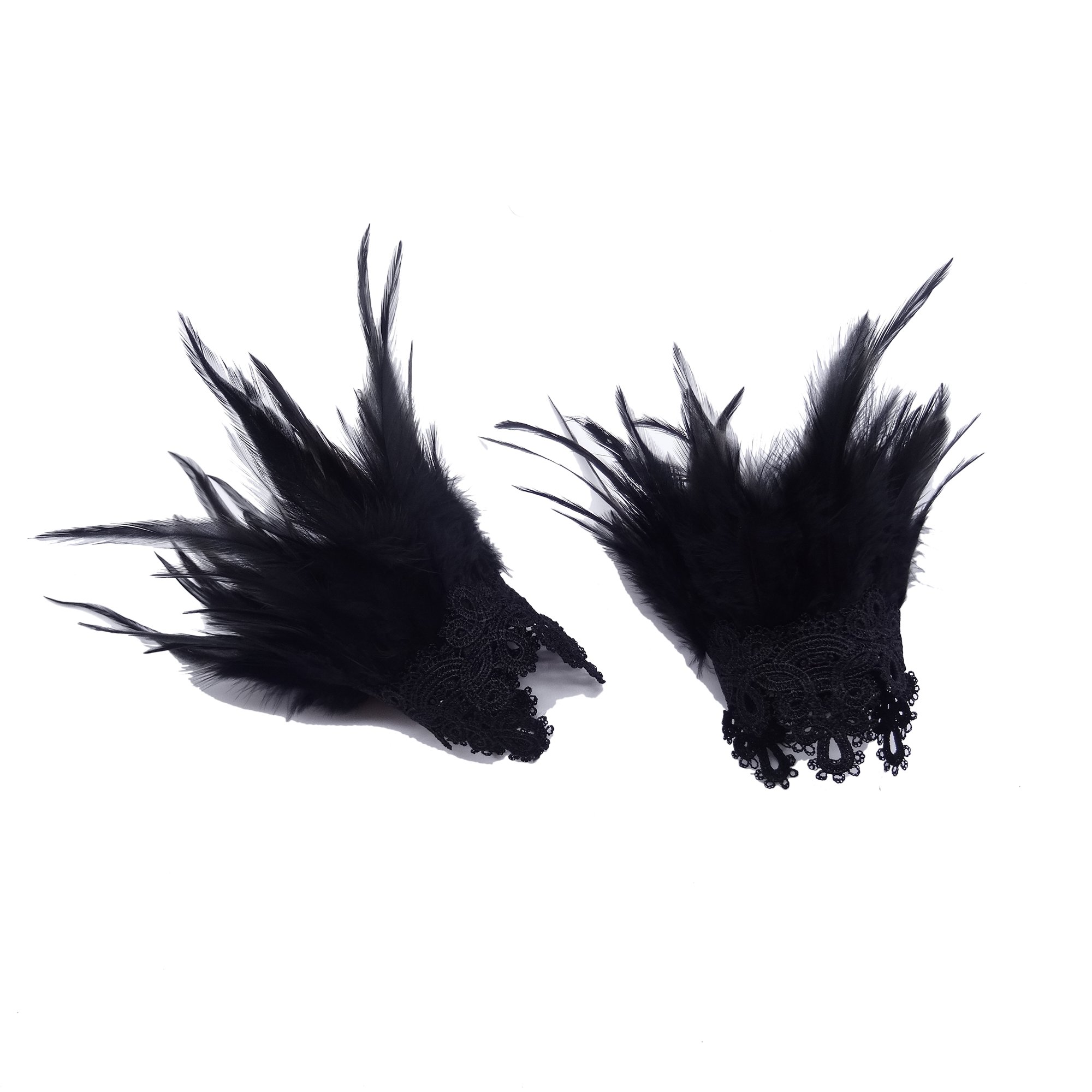 L'VOW Natural Feather Lace Wrist Cuffs for Game Party Halloween Pack of 2