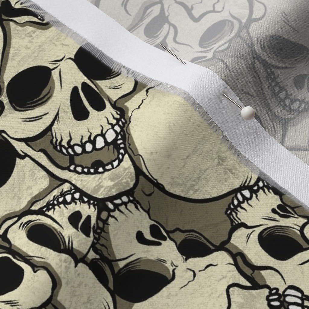 Spoonflower Fabric - Skull Bones Skeleton Goth Bone Head Spooky Printed on Organic Cotton Sateen Fabric by The Yard - Sewing Quilting Apparel Home Decor