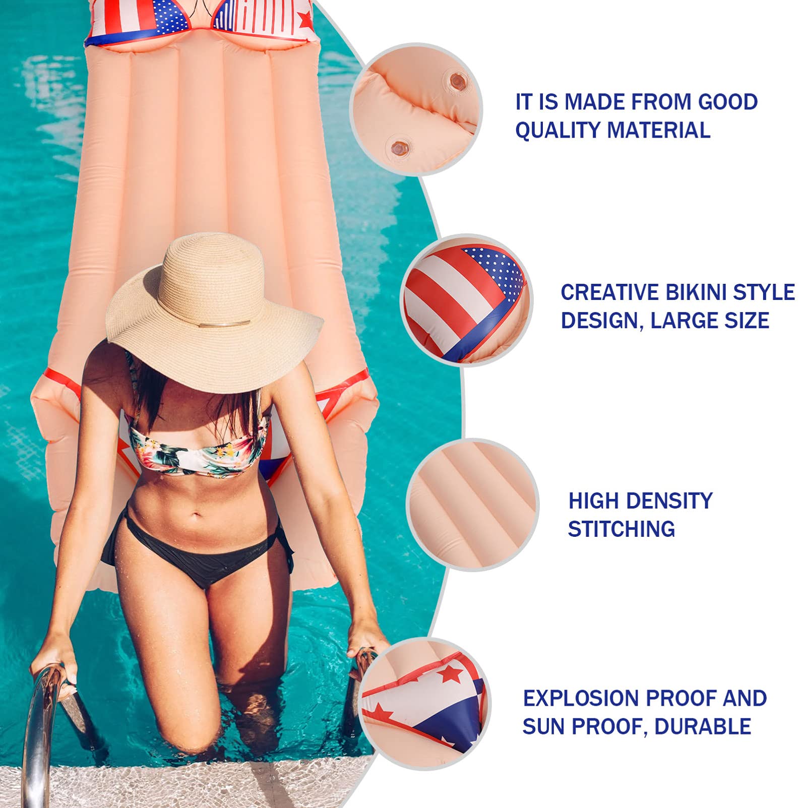 Kisangel Cama Flotante Inflable para Natación Colchoneta Flotante Patrón de Bikini Cojín de Natación para Adultos Piscina o Playa