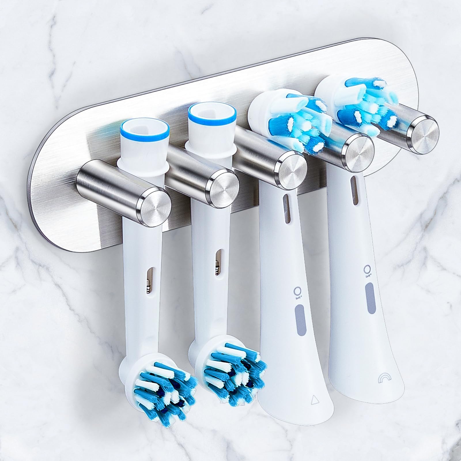 Toothbrush Holder, Electric Toothbrush Holder Wall Mounted, Anti-Rust Metal Toothbrush Head Holders for Bathroom, Self Adhesive Non Screw Tooth Brush Holder Organiser (Silver, Large)