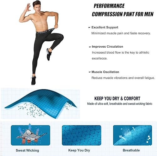 Miniatura 8 de SPVISE Paquete de 3 pantalones de compresión para hombre, mallas deportivas frescas y secas, leggings deportivos con capa base de bolsillo para
