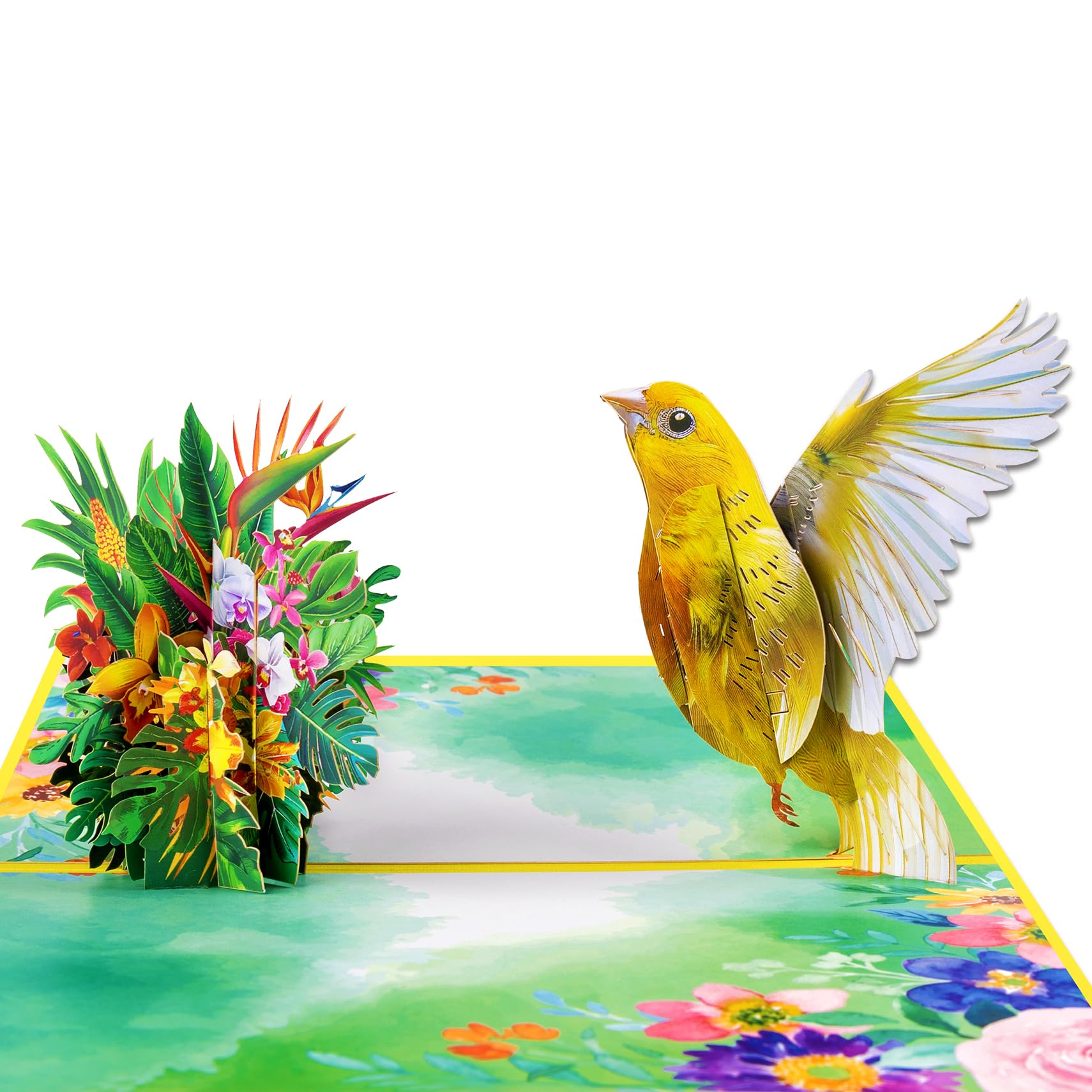 GREETING ART Pop Up Bird Birthday Card for Women Mom, 3D Yellow Canary with Flowers, Birds Greeting Cards, Idel Gift for Mothers Day Thank You, Thinking of You, All Occasion