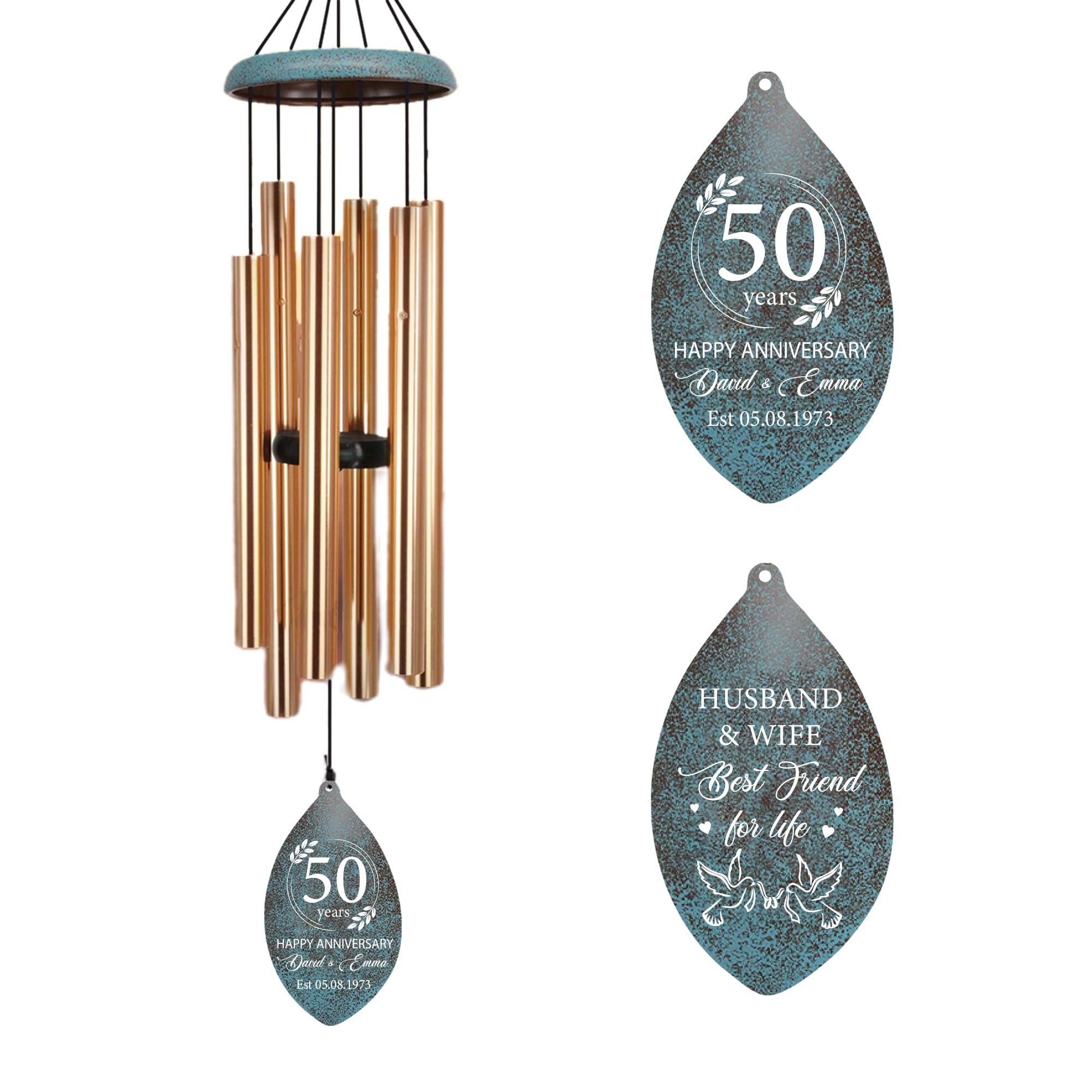 ASTARIN Personalized 20th 50th Anniversary Wind Chime, Happy Anniversary Wedding Valentine's Day Gift for Wife Husband Men Women Sister, Keepsake Decorations for Parents Couples