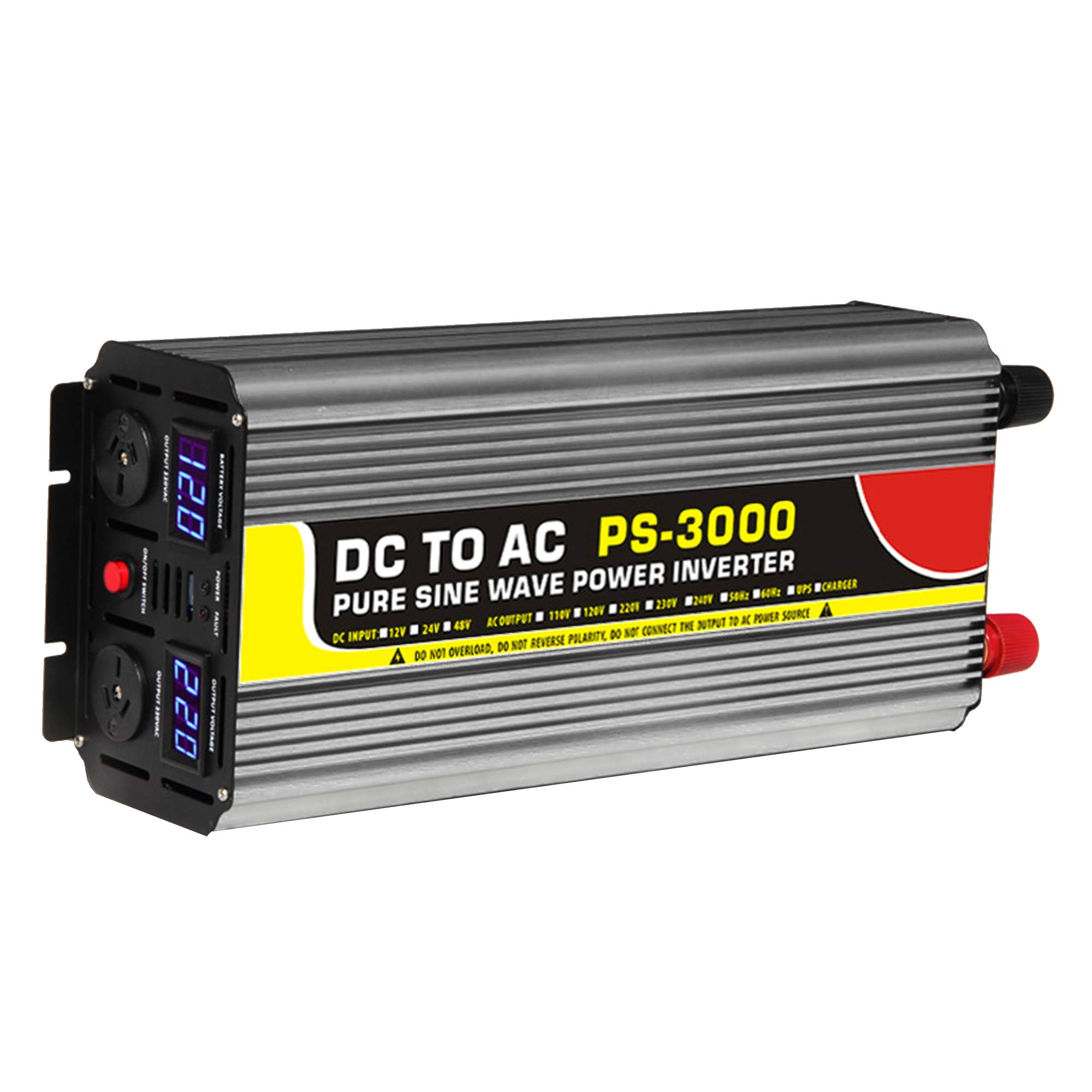 3000W Pure Sine Wave Inverter, 12V/24V/48V/60V/72V DC to 220V AC, Power Converter with LED Display, 