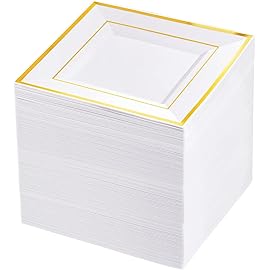 bUCLA 100PCS Gold Square Plastic Plates - 6inch Disposable Dessert/Cake Plates - Premium Hard Square Small Appetizer Plates for Wedding&Party