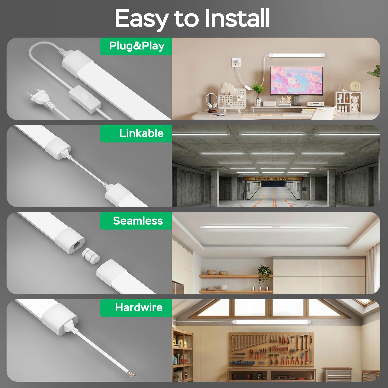 LED Feuchtraumleuchte 150CM 45W 5000lm Kaltlweiß 5000K, Plug und Play Wannenleuchte Einfache Montage Feuchtraum Lampe Flach Deckenleuchte Wasserfest IP65 Werkstattlampe für Büro Keller Garage Küche
