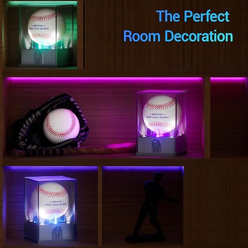 Miniatura 6 de Estuche de exhibición de béisbol con luz, estuche de béisbol acrílico para exhibición, soporte de béisbol con protección UV, estuche transparente de