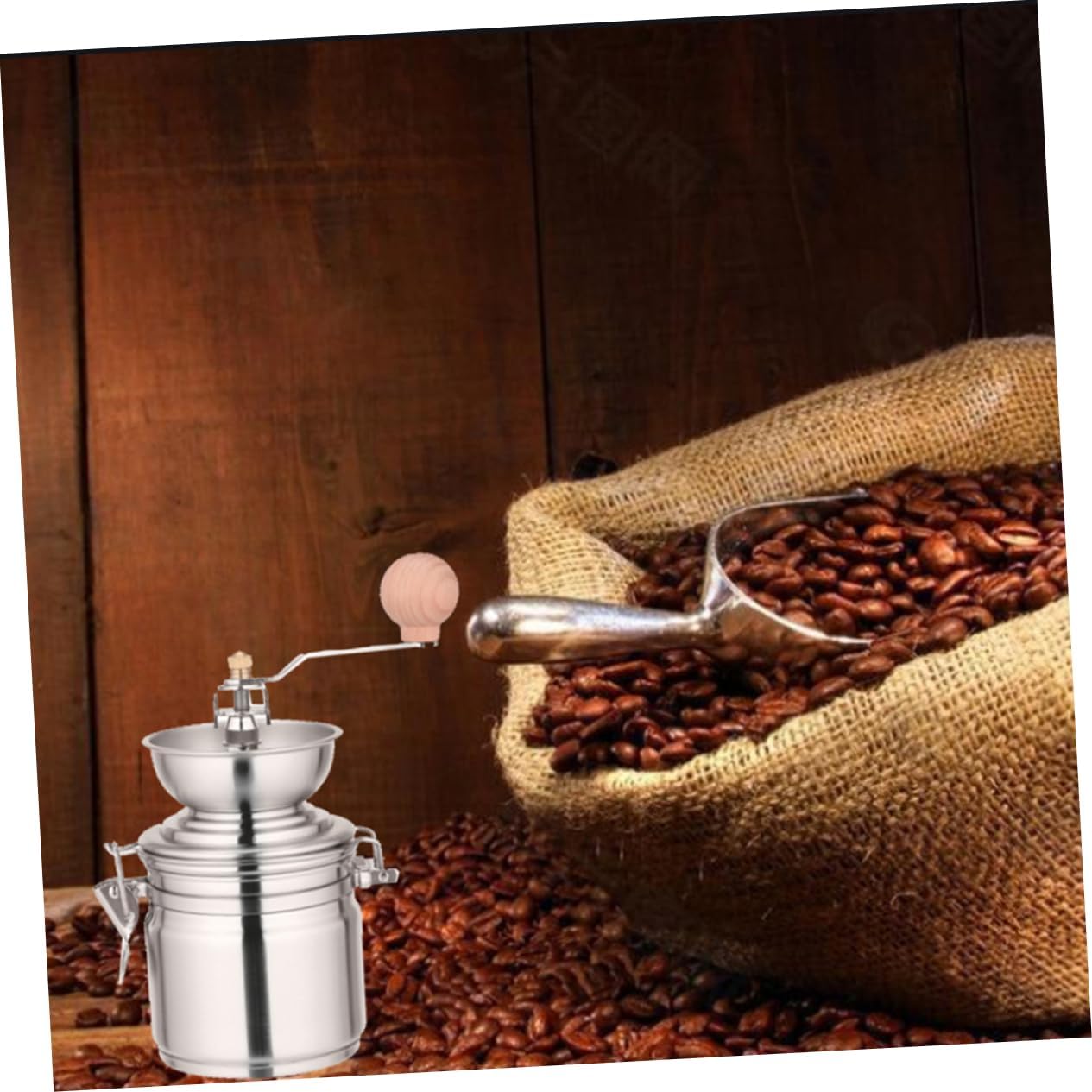 Stainless Steel Manual Coffee Grinder with Conical Burr Compact Kitchen Tool for Fresh Coffee Bean Grinding for Home Use and Outdoor Travel