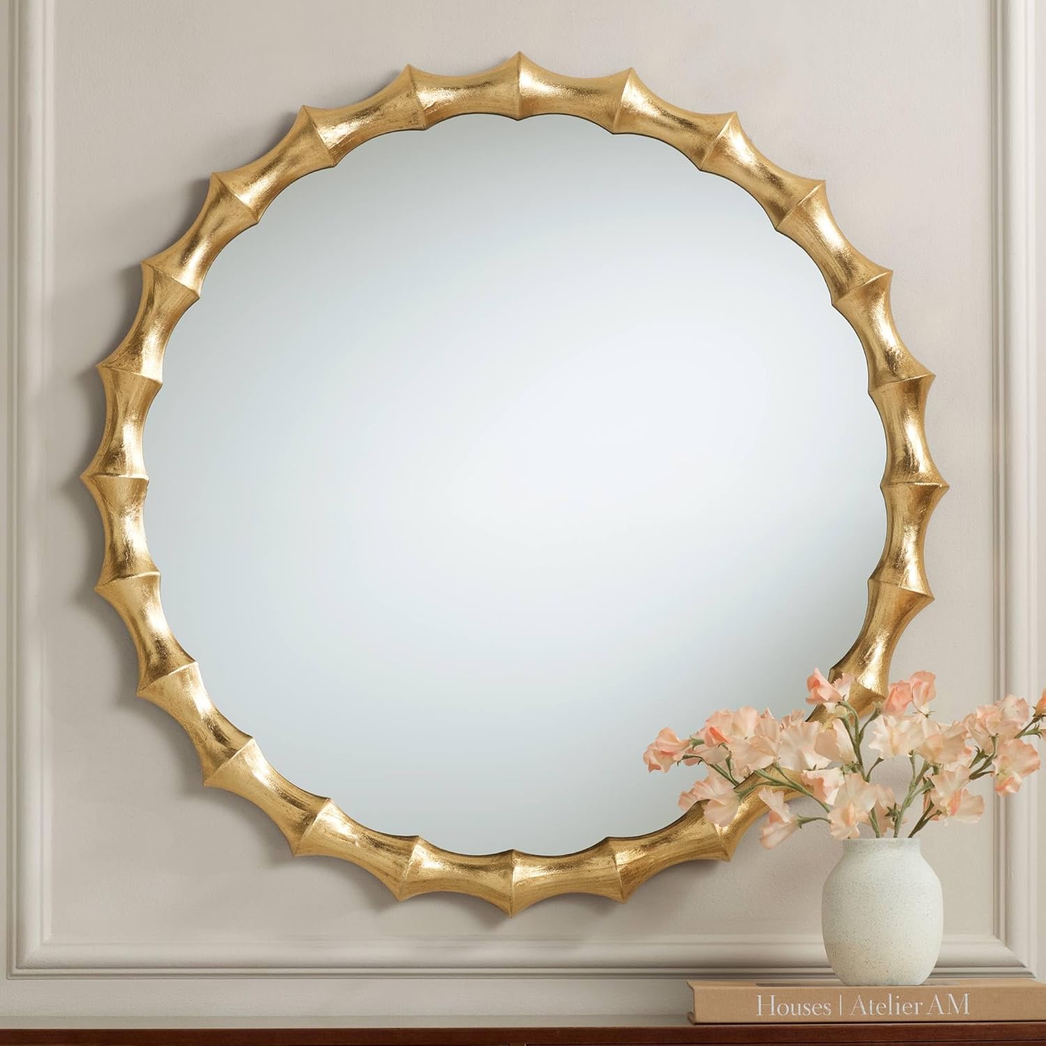Uttermost Ilium 34" x 34" Gold Scalloped Bone Round Wall Mirror