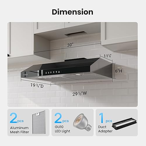 Miniatura 2 de VIKIO HOME Under Cabinet Range Hood 30 Inch, 900 CFM Dual Centrifugal Motor, 3-Speed Ducted Kitchen Vent, Reusable Filters, Stainless Steel Kitchen