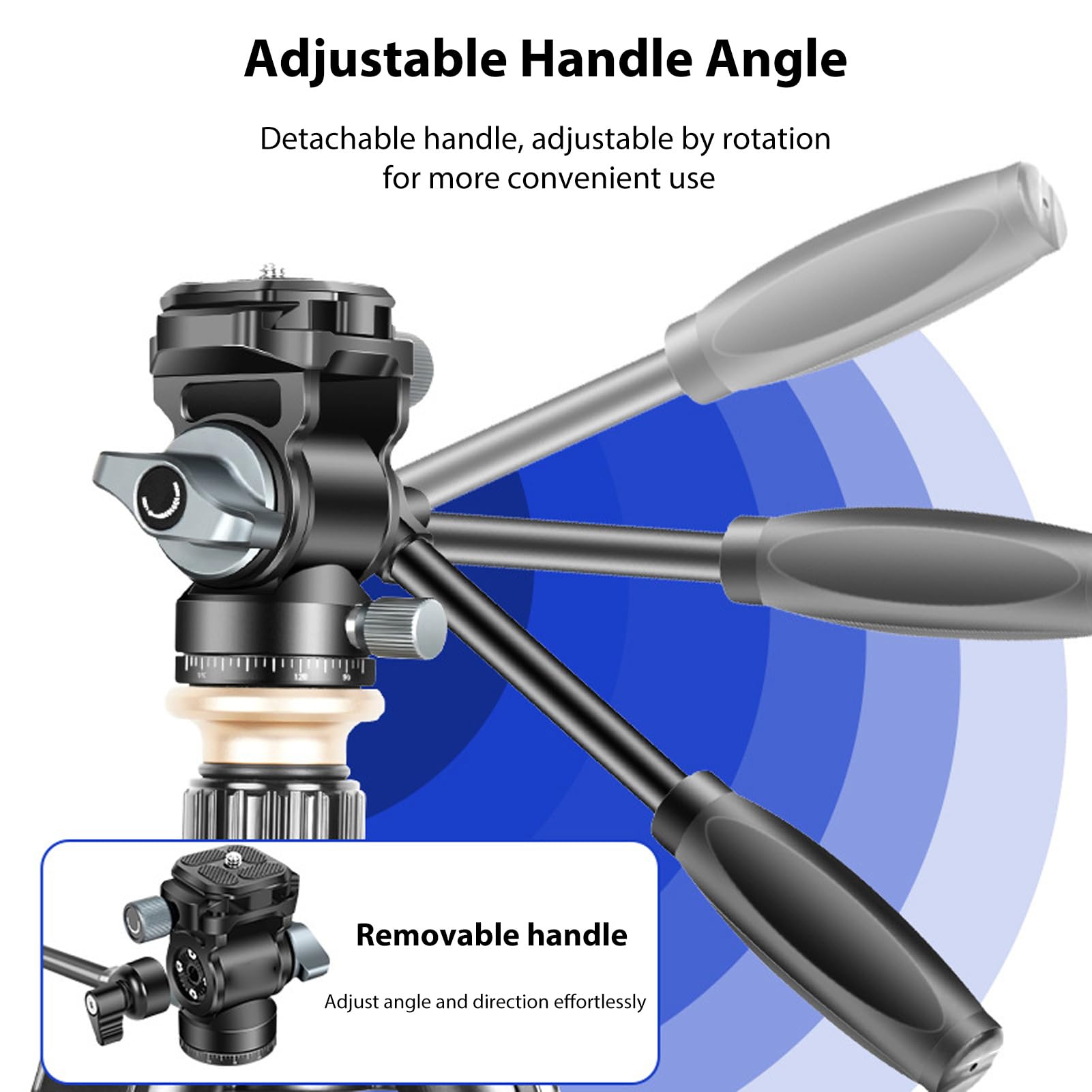 Elprico Testa per Treppiede, Testa per Videocamera Panoramica in Lega di Alluminio con Maniglia Staccabile, Rotazione a 360° Inclinazione a 180° Carico 8 Kg, per Viaggi DSLR