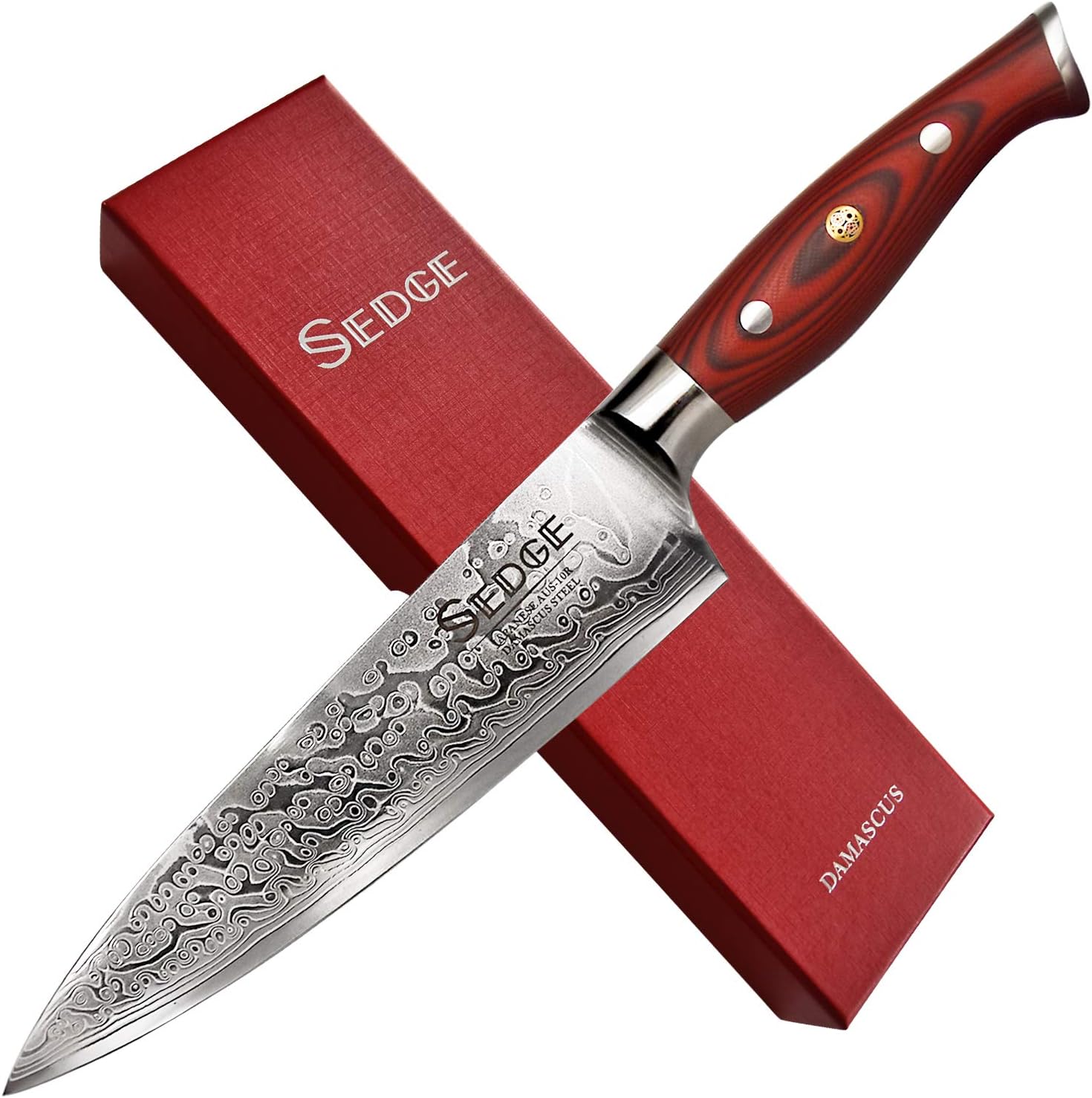 Sedge Chef knife 8 Inch - Japanese Damascus AUS-10V High Carbon Steel - Pro Chefs Knife - Non-Slip Ergonomic G10 Handle - SD-S Series