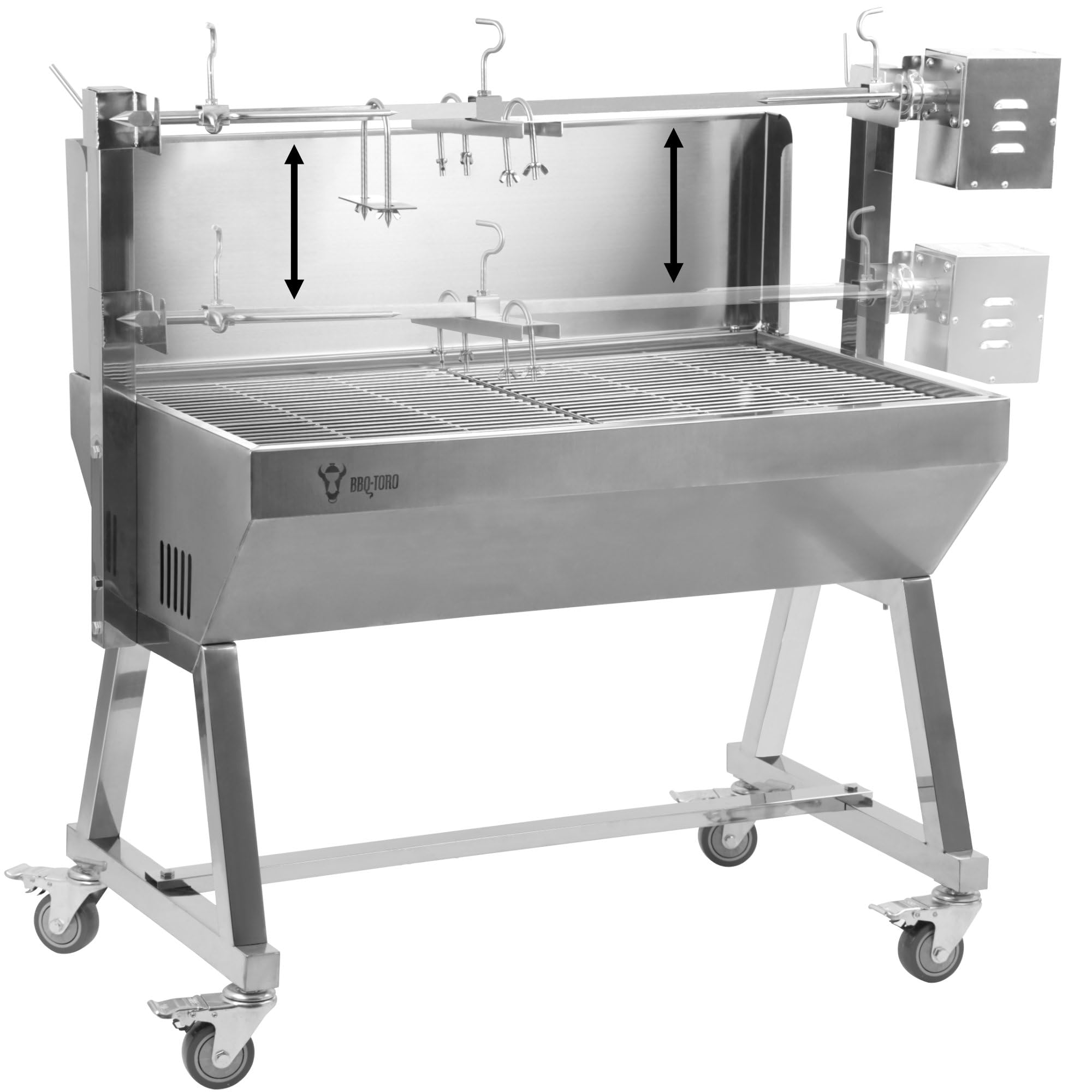 BBQ-Toro girarrosto mobile in acciaio inox per maialino | fino a 60 kg | grill rotisserie con motore, spiedo per arrosti | girarrosto per maiale e agnello con ruote, spiedo elettrico