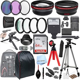 Als Variety 49mm Accessory Bundle with HD Filters, Close Ups, 64GB Memory, Backpack, Flash, Auxiliary Lenses, Battery, Tripod for Canon EOS M50, M50 Mark 11, M100, M200, M10