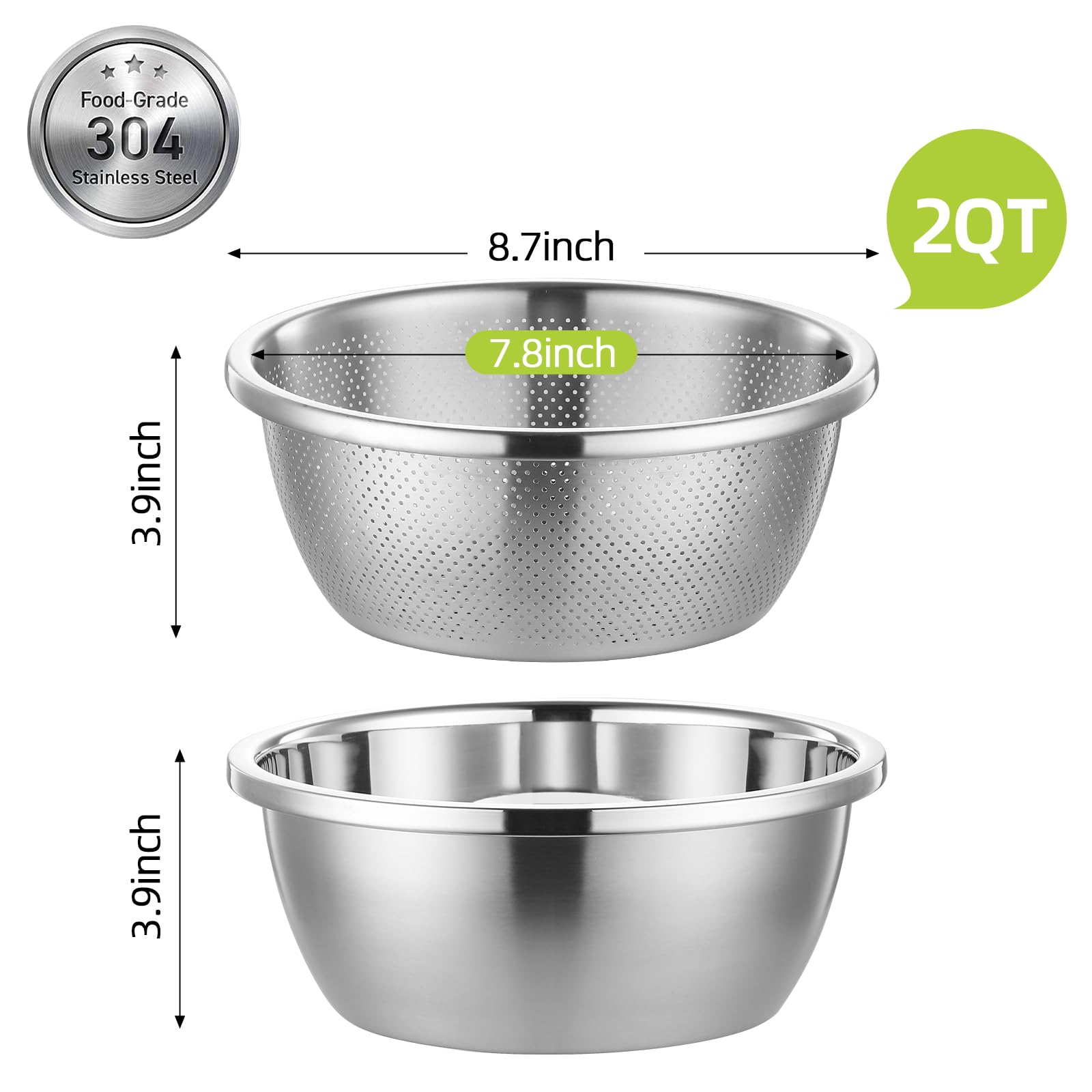 AHIABOAT Stainless Steel Colander Set - 2QT -4 AHIABOAT Stainless Steel Colander Set - 2QT -4