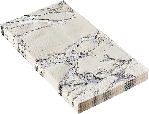 Miniatura 3 de Silver Spoons Elegante paquete de servilletas desechables de mármol, incluye 18 servilletas de boda, desechables, perfectas para postres, cena