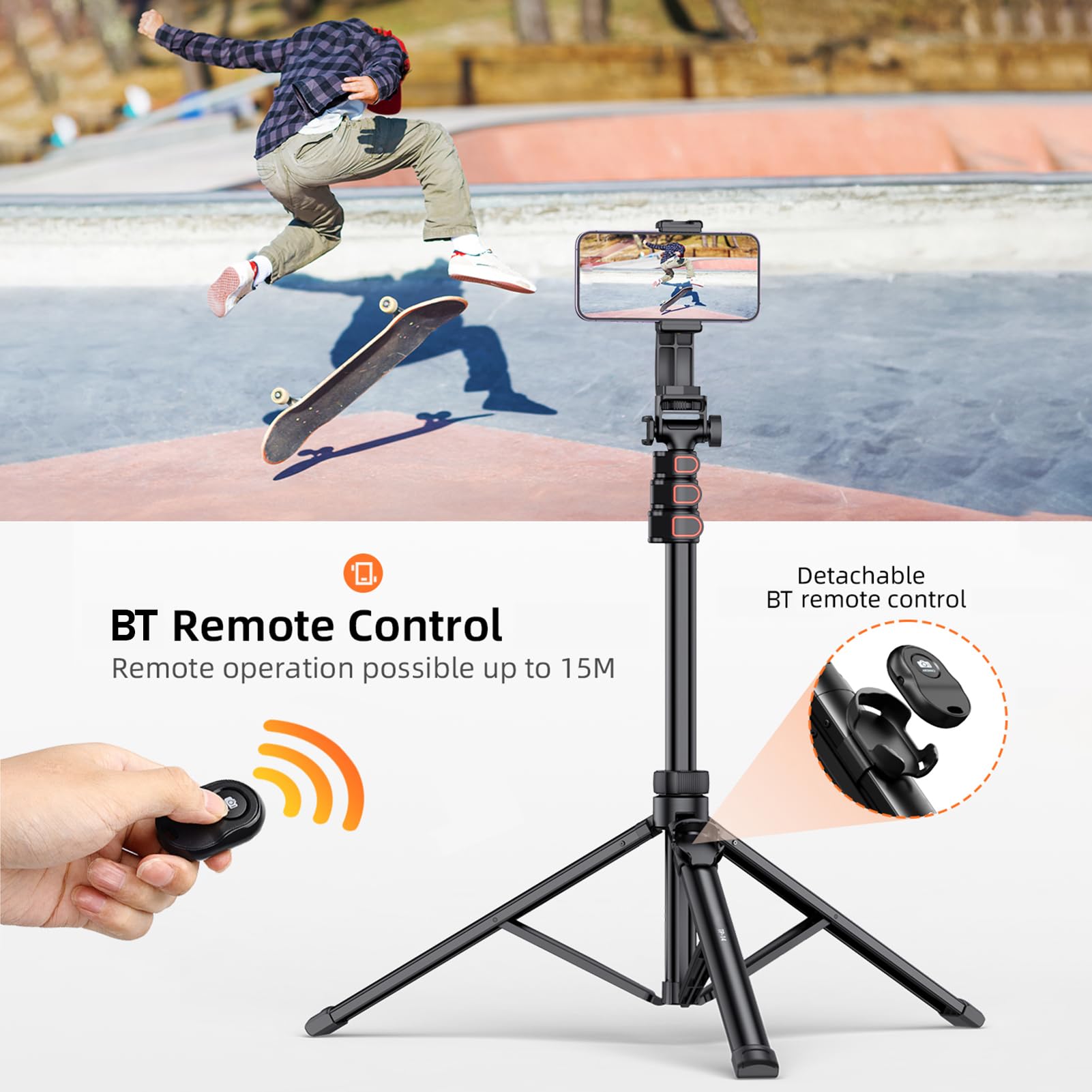Asixxsix Treppiede per Selfie Stick da 1,6 Metri per Telefono con Telecomando