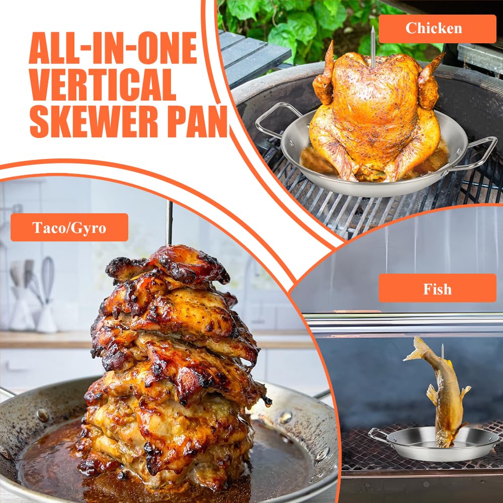 Asador vertical de acero inoxidable para horno/parrilla - Gyro/Shawarma Pan Asador Pincho Stand para brocheta, placa de giroscopio/sartén para pollo, carne, kebabs - Uso doméstico 2