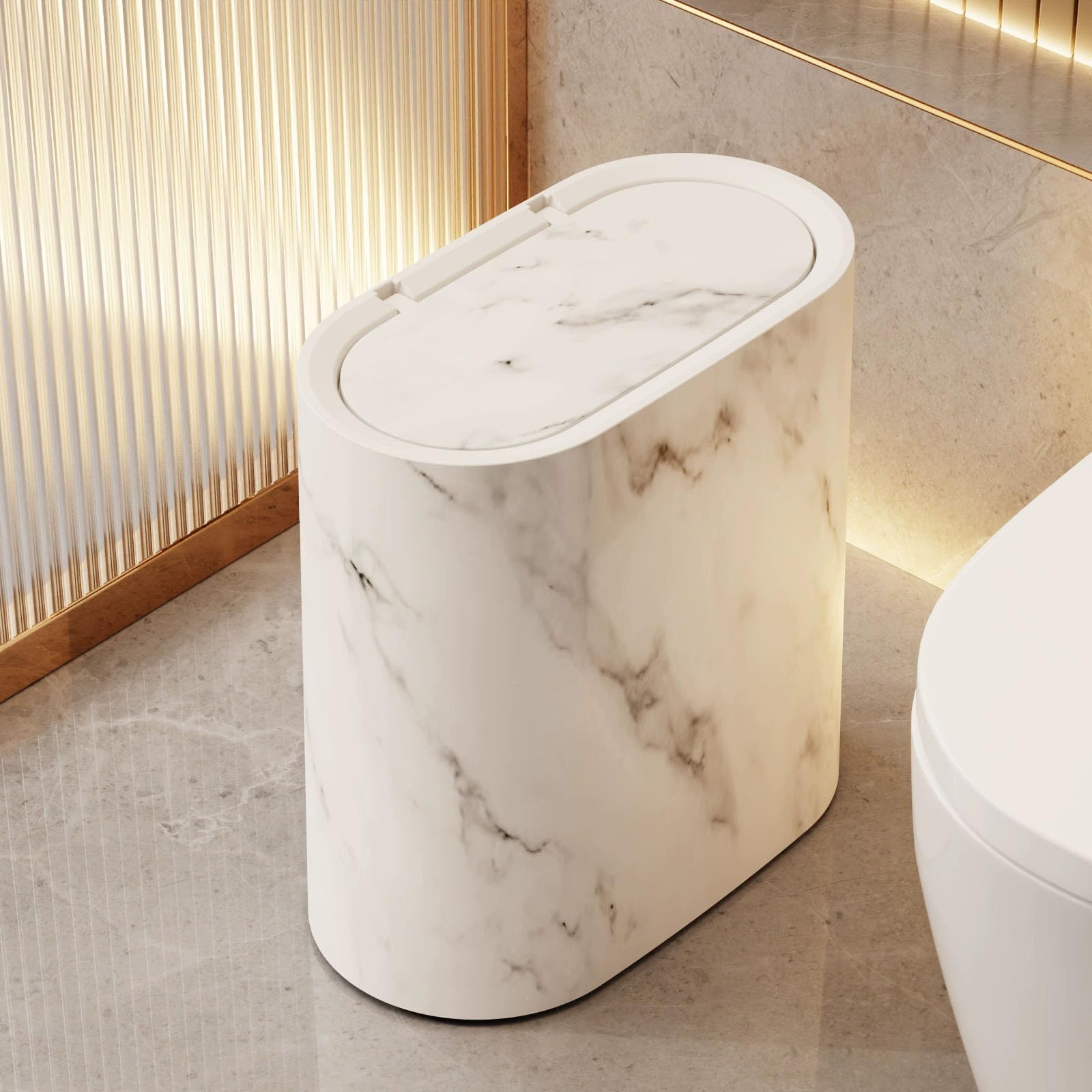 12L Bathroom Bin with lid,Push Button Plastic Bins for Toilet Bin,Kitchen Bins,Bedroom,Office,Living Room,Dog Proof (White)