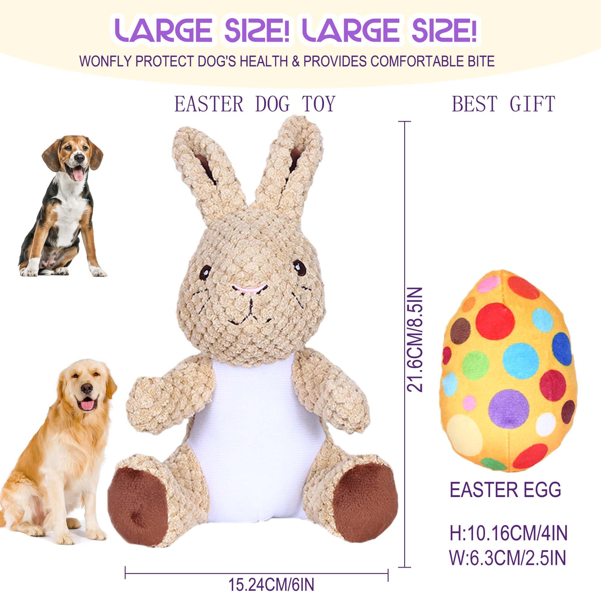 Quietschspielzeug für Osterhunde (2 Stück), Kaninchen und Eier – 21,6 cm Plüsch-Hundespielzeug mit Quietscher, Baumwollmaterial, tägliche Unterhaltung & Linderung von Angst, Kauspielzeug für