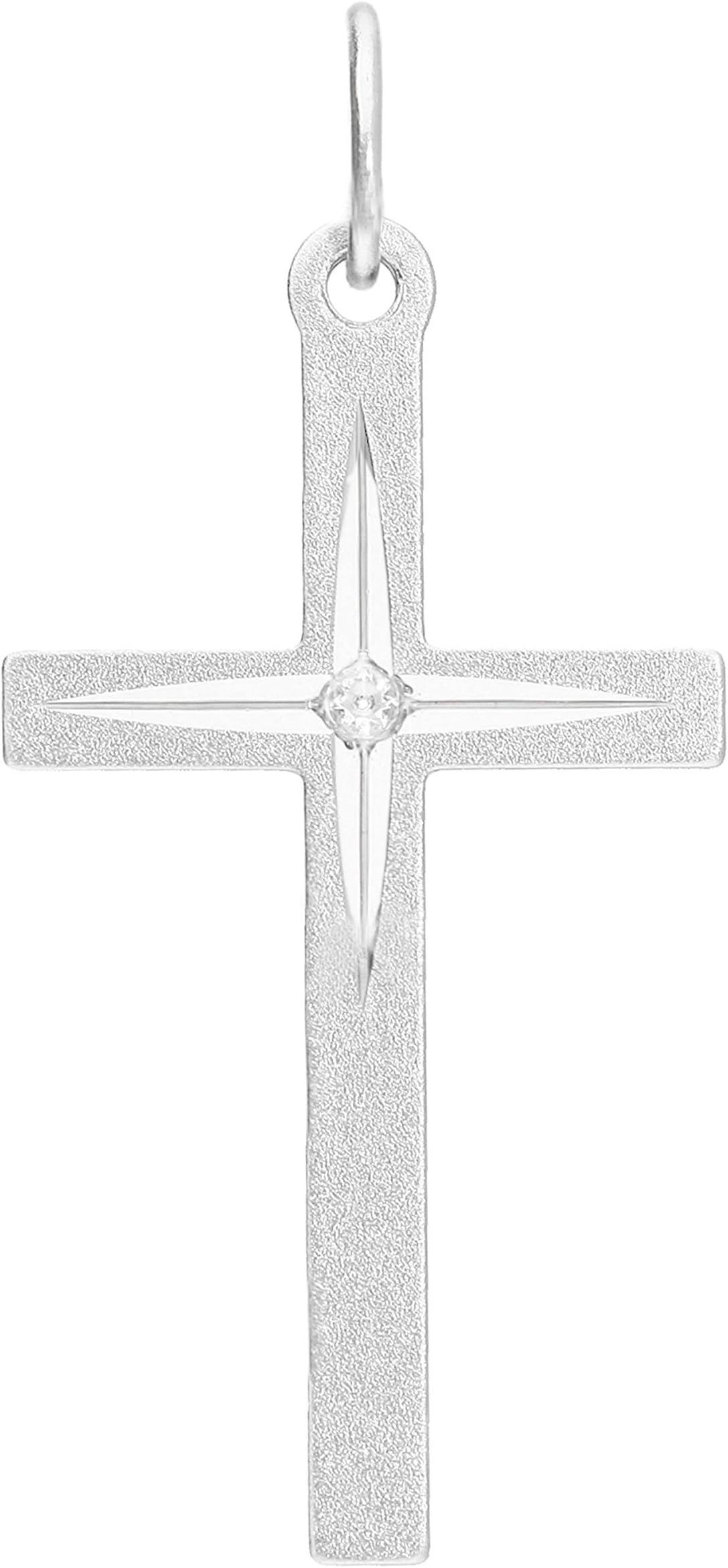 MyGold Cross Pendant (Chain Not Included) White Gold 375 Solid White Gold, 1 Zirconia, 30 mm x 13 mm, Communion for Confirmation White Gold Cross Necklace Chain Ames V0005071