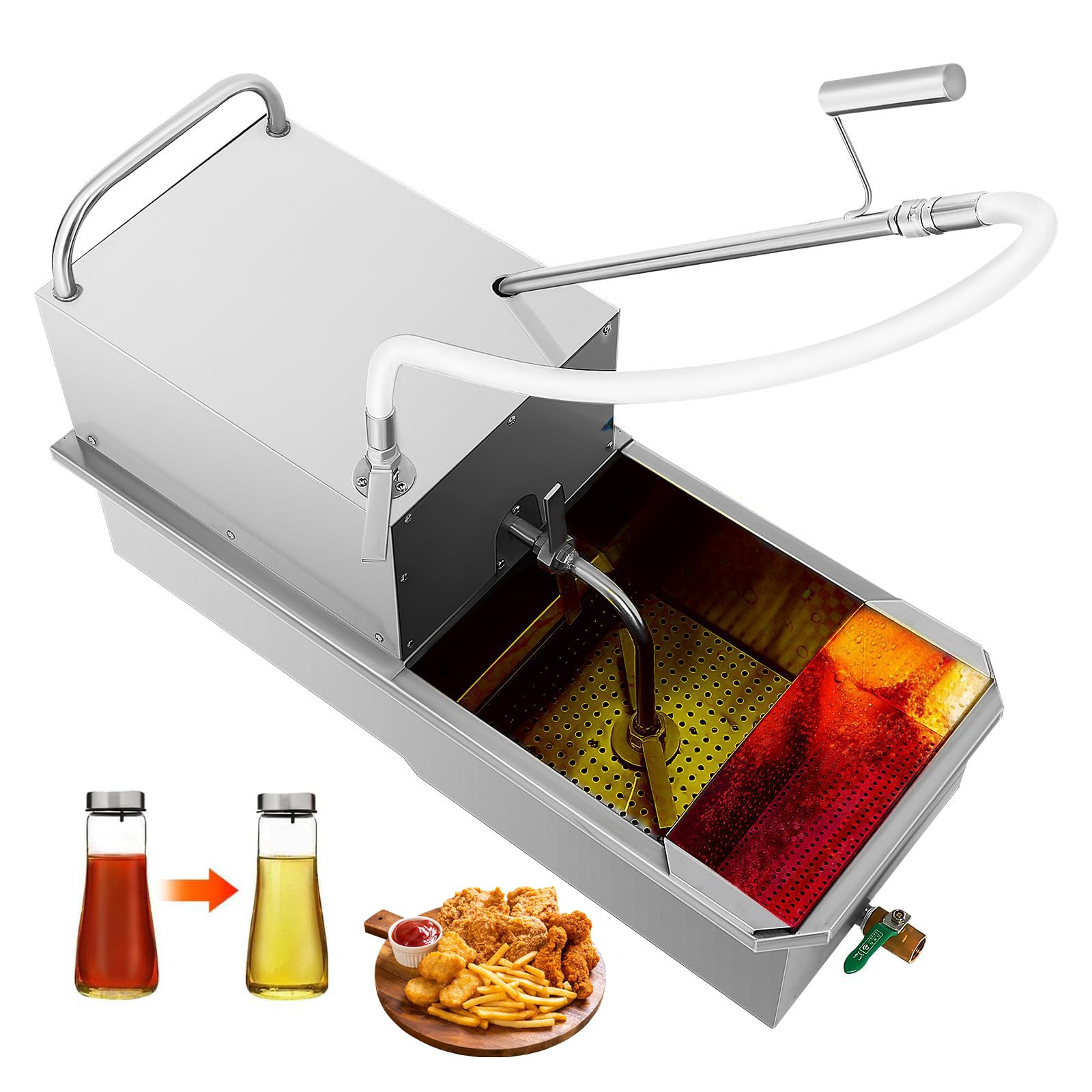 Carro de filtro de aceite para freidora móvil de acero inoxidable, sistema de filtración de aceite de 58 litros para un filtrado rápido en restaurantes y supermercados