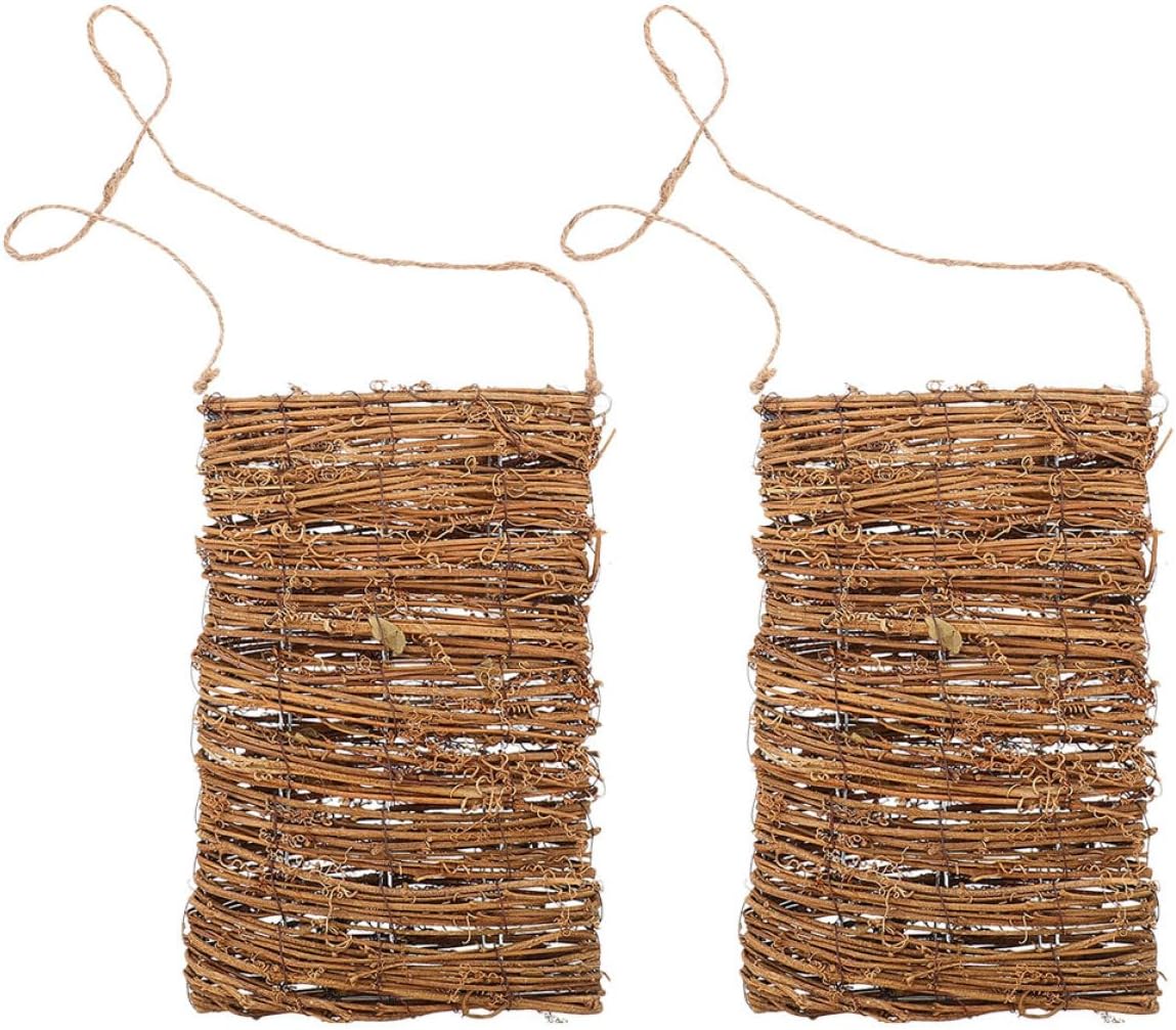 2pcs Woven Hanging Flower Basket Planters, Small Natural Rattan Wall Mounted Plant Holders for Indoor Outdoor Home Garden Storage and Decorative Use