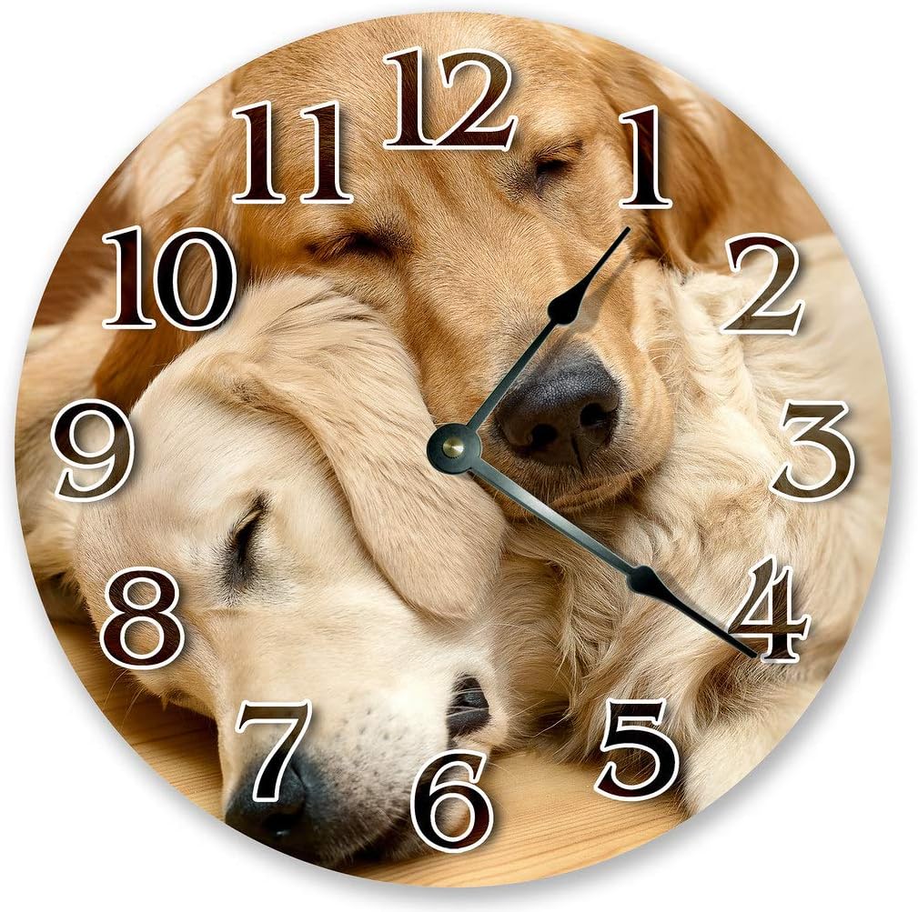 10.5" Two Golden Retrievers Clock - Large 10.5" Wall Clock - Home Decor Clock