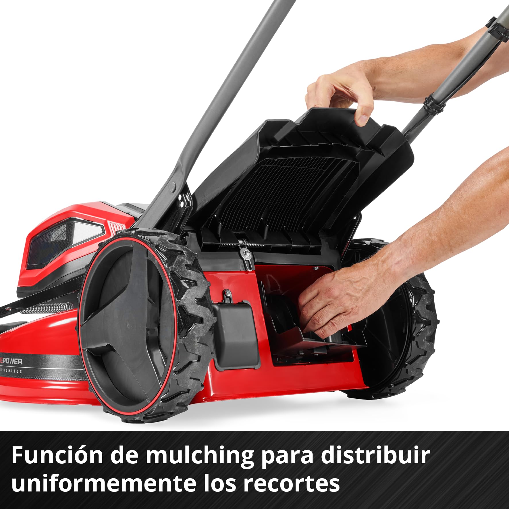 Einhell Kit cortacésped con batería GP-CM 36/52 S Li BL Power X-Change (36V, 52cm de Ancho de Corte, hasta 1200m2, sin escobillas, Cesta 65L, accionamiento de Ruedas, Incl. 4X5,2Ah + 2 Twincharger)