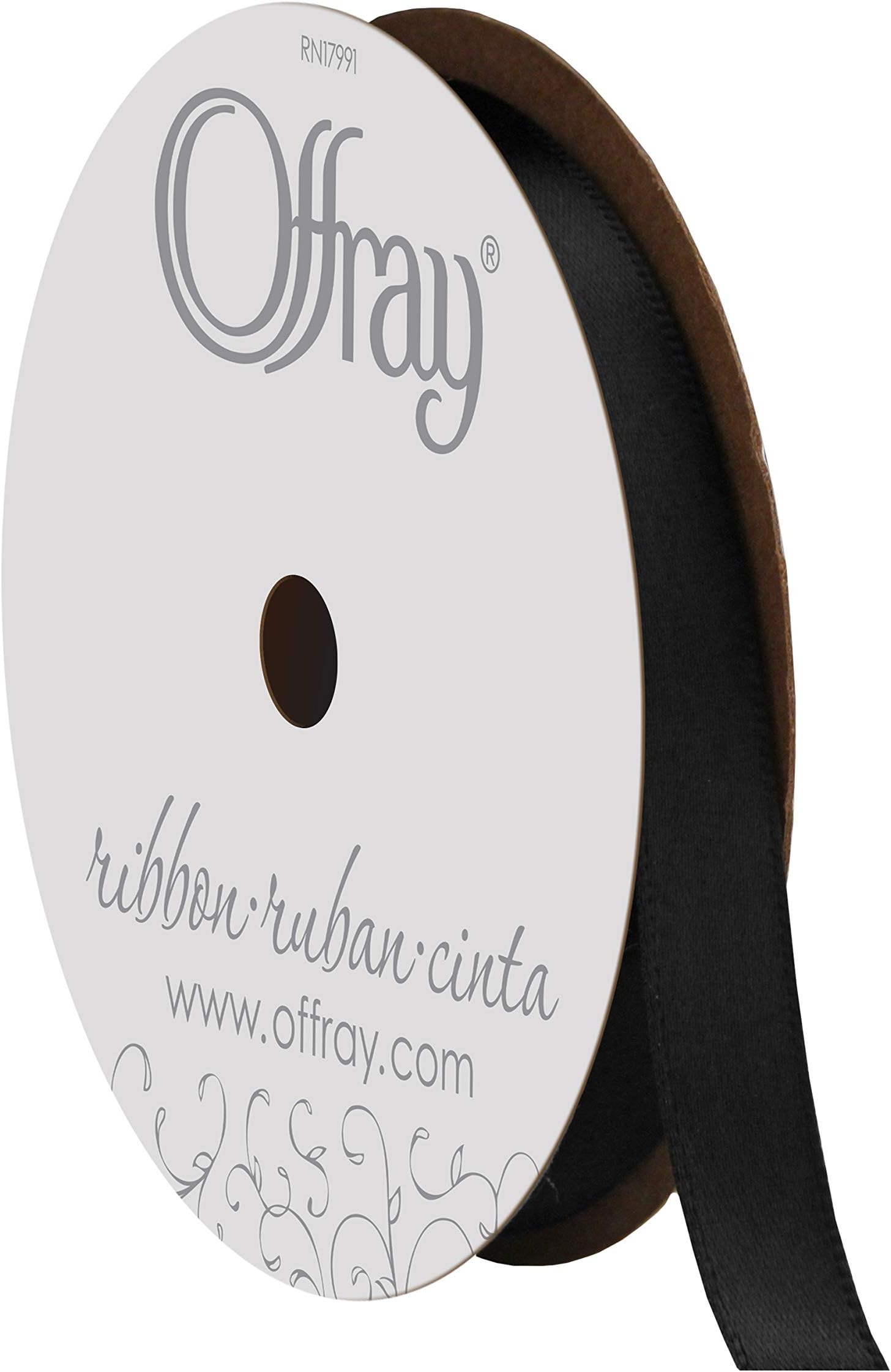 Berwick Offray 072035 3/8" Wide Single Face Satin Ribbon, Black, 6 Yds