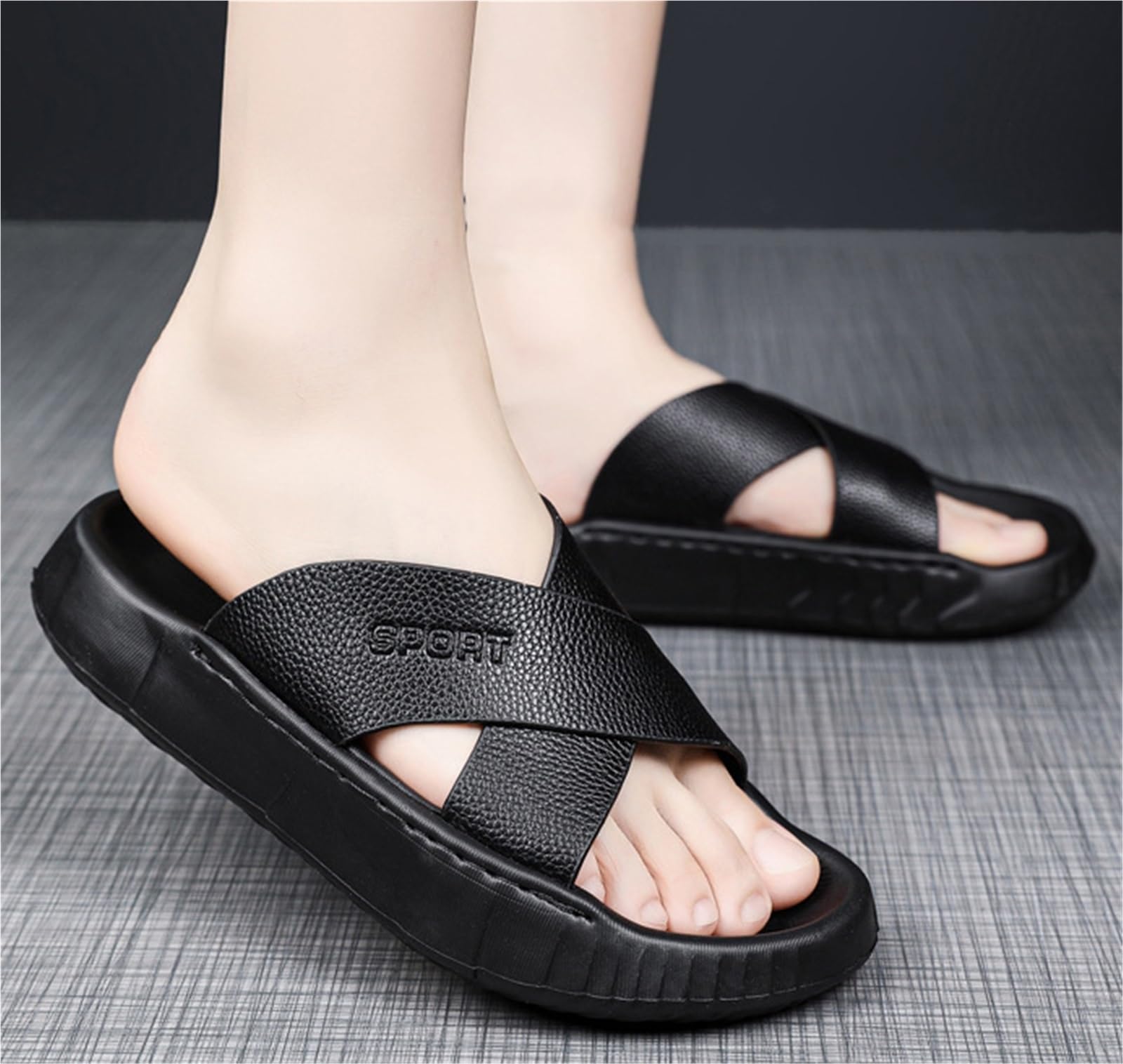 Sandalias De Hombre Con Suela Gruesa Chanclas De Secado Rápido Antideslizante Abiertos Cómodos Para Playa Piscina Y Calle(Black,43)