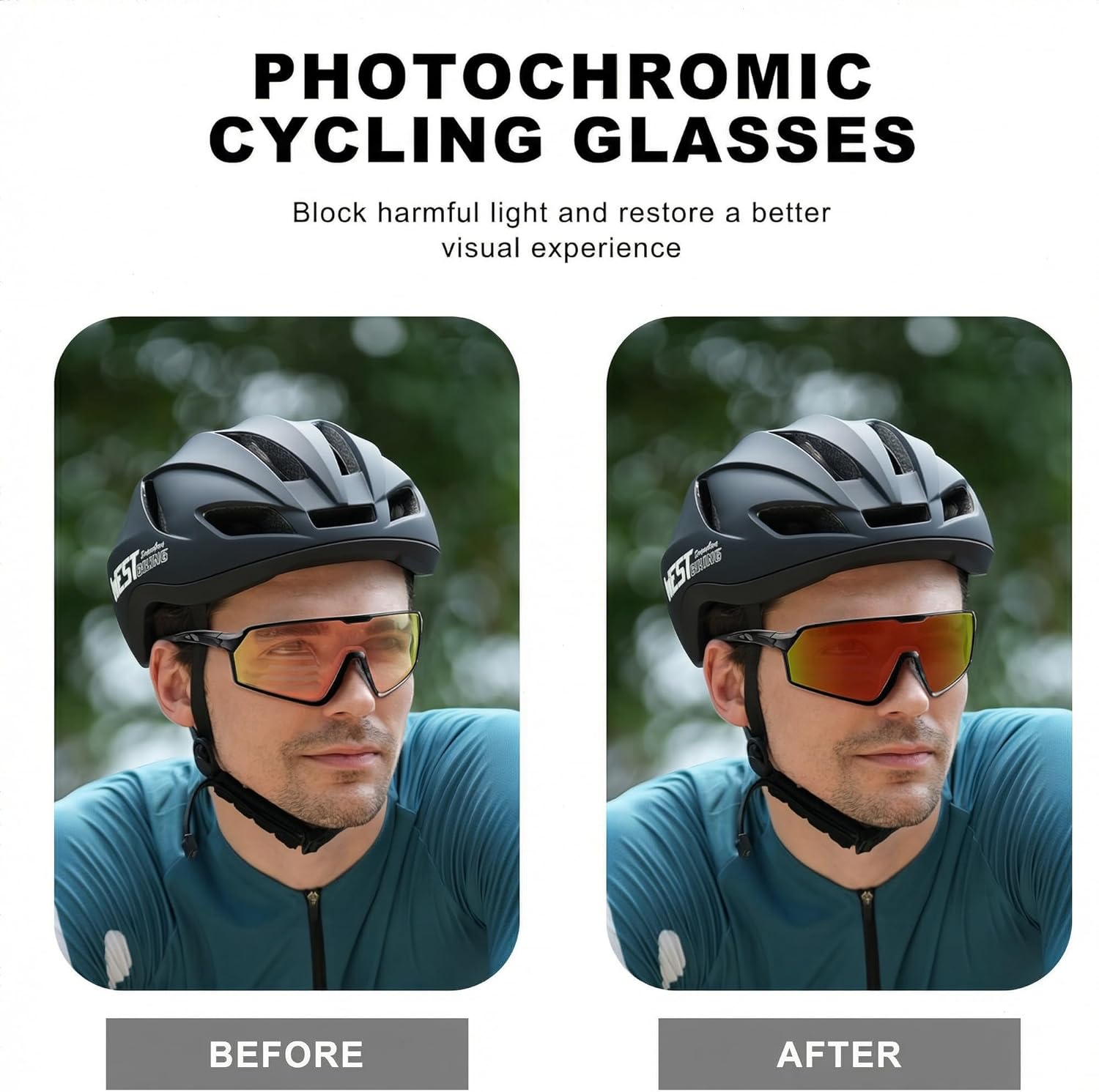 BangLong Photochromic Cycling glasses for Men Women, Clear Running MTB Sunglasses UV Protection - Image 4