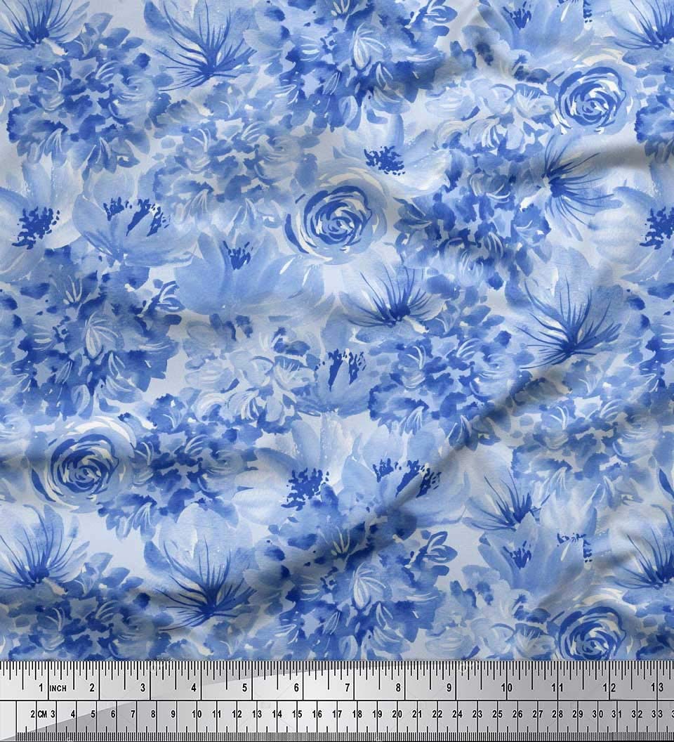 Soimoi Blue Cotton Poplin Fabric Floral Print Fabric by The Meter 42 Inch Wide-image-12