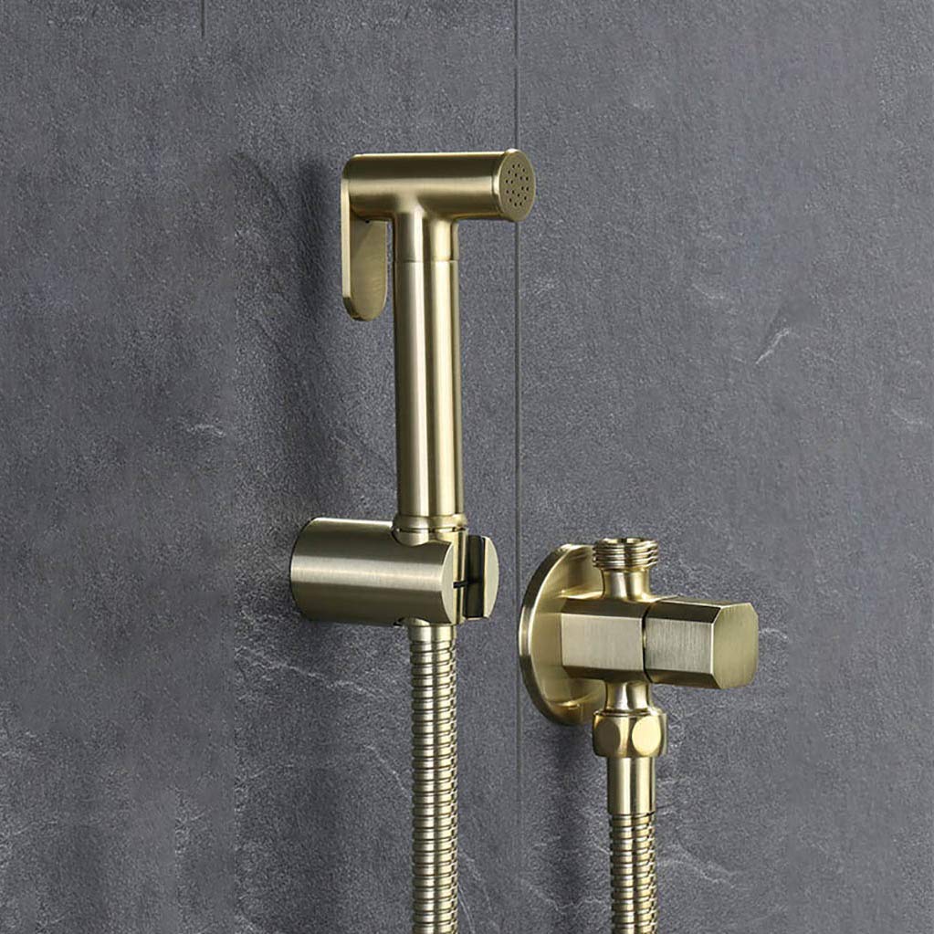 Bidet Quadrato in Oro Spazzolato, doccetta per WC, Rubinetto igienico, Set da Parete, D (D)