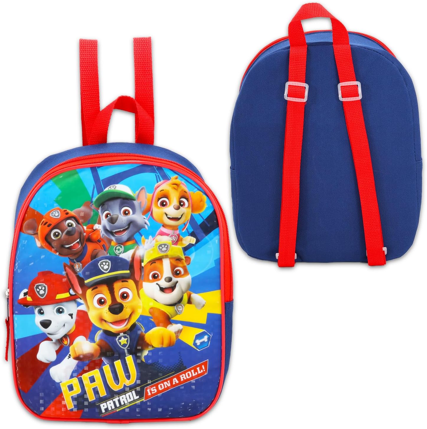 Paw Patrol Mini Backpack for Boys - Bundle with 12" Small Backpack Featuring Chase, Marshall, Rubble Plus Water Bottle, Stickers and More | Paw Patrol Mini School Bag Set for Kids