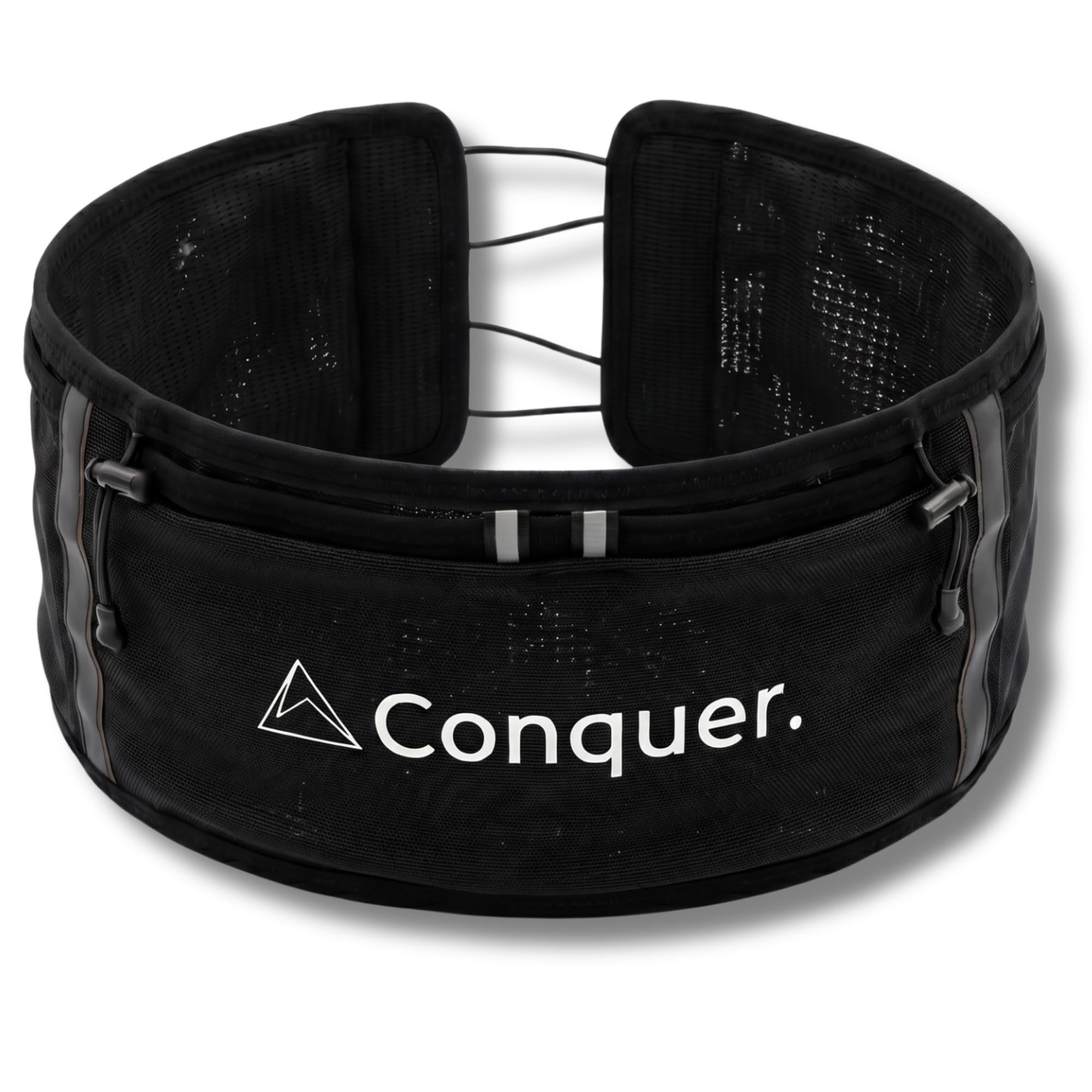 Conquer Laufgürtel Damen & Herren – Running Belt & Trinkgürtel Joggen mit Handy-Fach | Verstellbarer Laufgurt für Trinkflasche, ohne Schnalle – Kein Wackeln, kein Reinzwängen