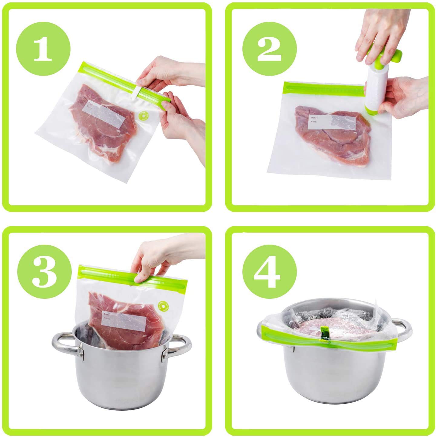 SousBear Wiederverwendbare Vakuumbeutel Set – 20 Stück Mit Clips Für Sous Vide & Gefrieren
