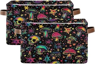Blueangle Colorful Mushrooms Skulls Rectangle Storage Bin, 15 x 11 x 9.5 in, Collapsible Organizer Storage Basket for Home Décor, 2PCS（204）