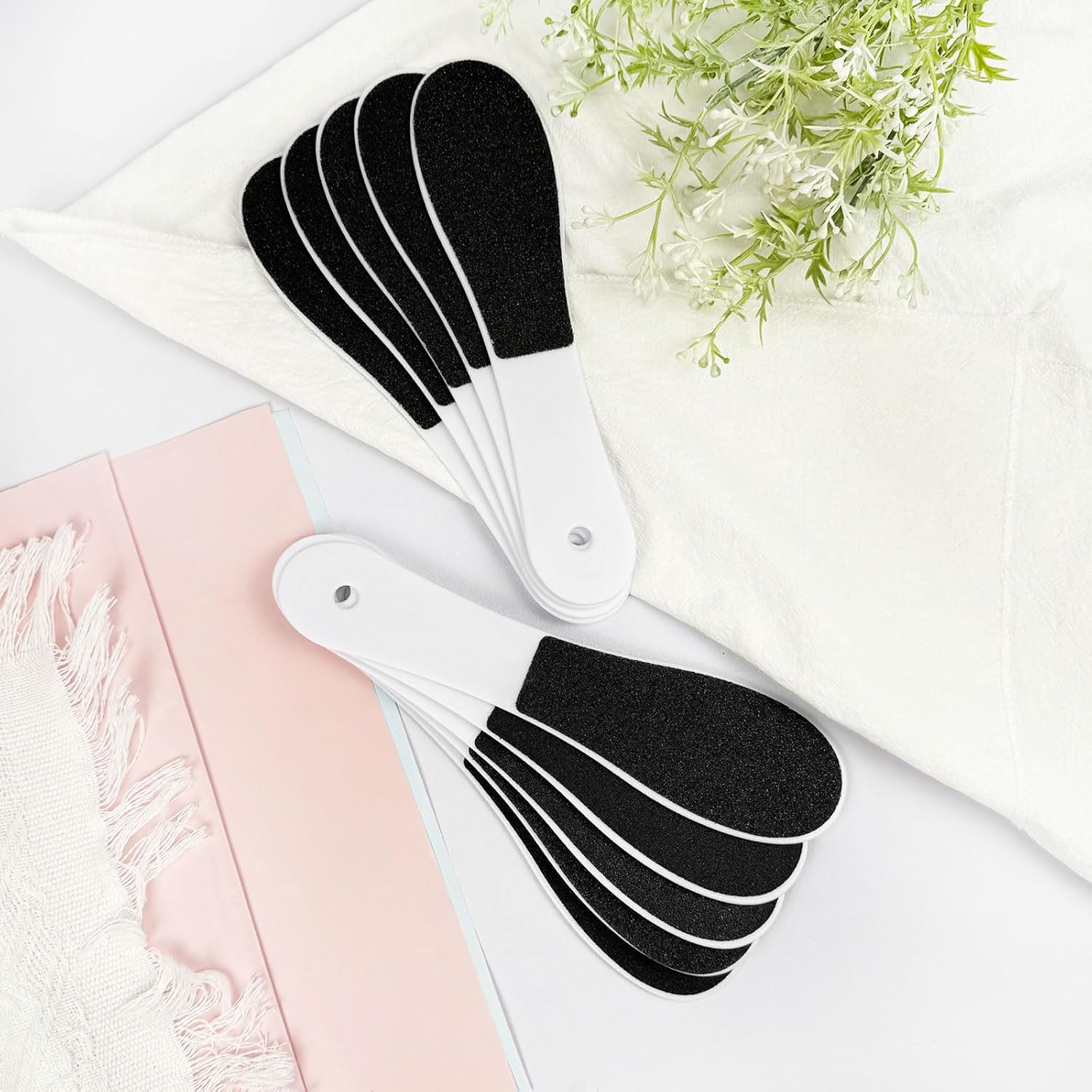 10 Pack White Professional Foot Files – Double-Sided Callus Remover Sandpaper Pedicure Tools for Dead Skin, Home & Spa Use