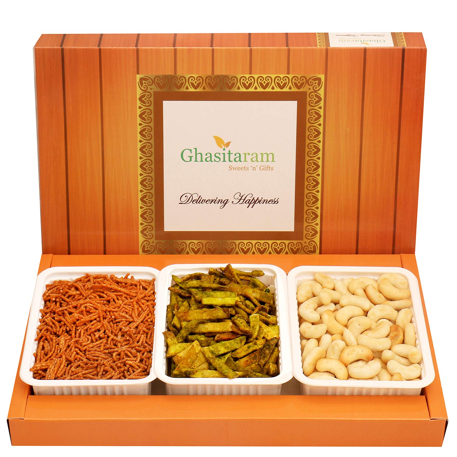 Ghasitaram Gifts Mother's Day Gifts Assorted Box of SOYA Sev,Cashew Shaped Biscuits & Palak Potato Chips |Diwali,Holi,Valentine,Christmas,Birthday,Anniversary,Gift For Her,Him,Mothers Day,Fathers Day|-image-9