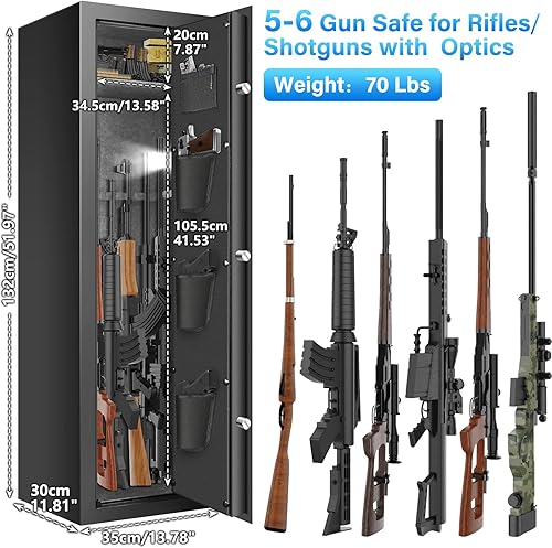 Miniatura 3 de Caja fuerte biométrica para rifle ignífugo, 5-6, cajas fuertes para armas resistentes para rifle y pistolas del hogar, gabinete de pistola antirrobo
